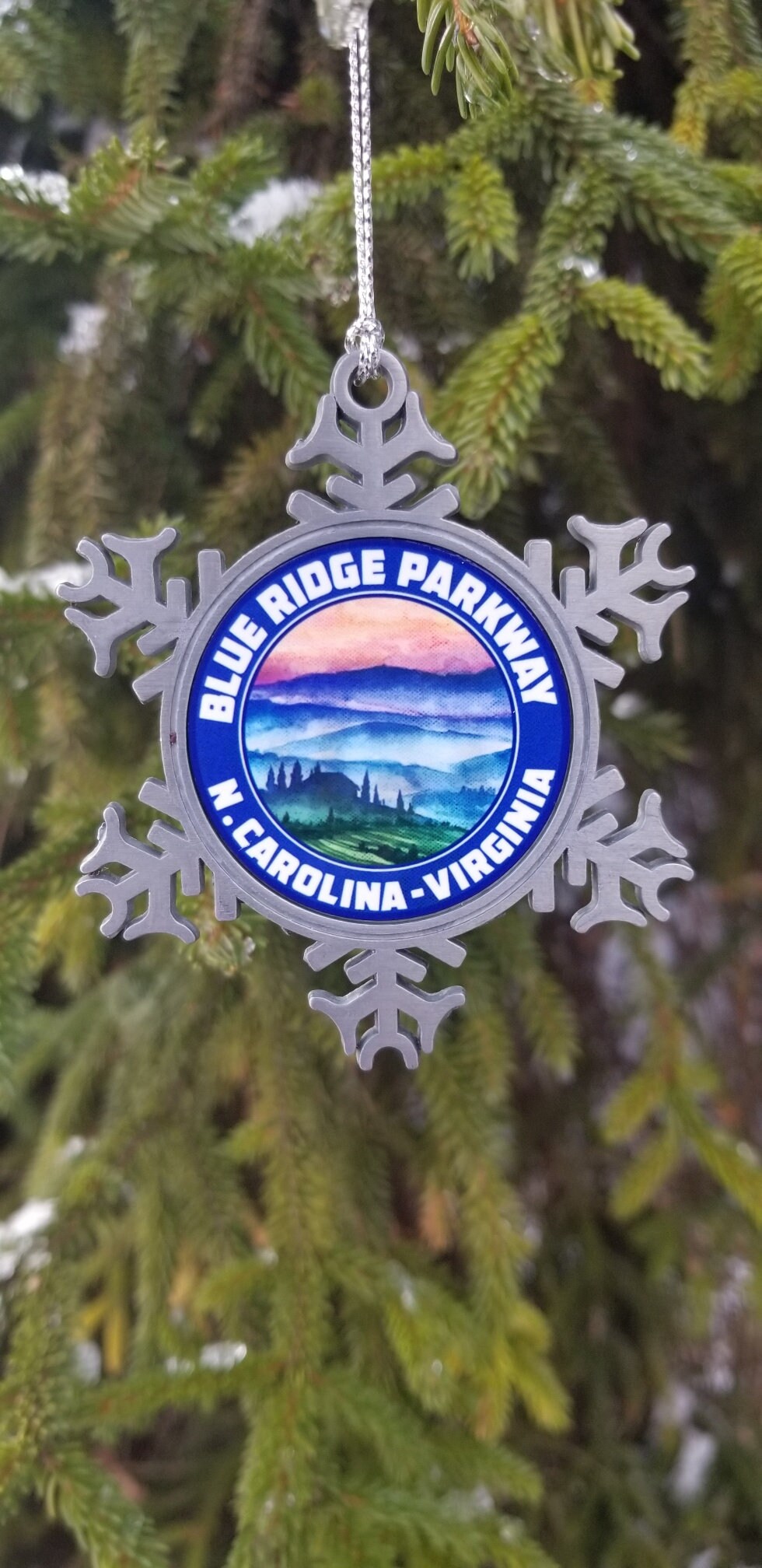 Blue Ridge Parkway Pewter Christmas Ornament  3" x 3" North Carolina Virginia