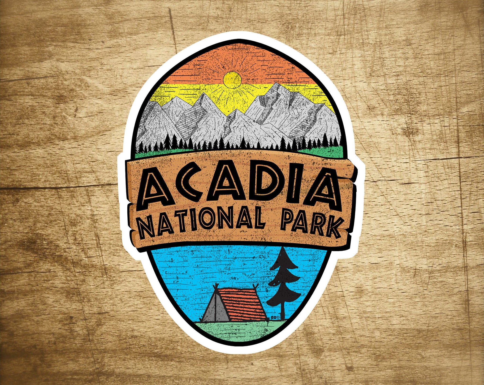 Acadia National Park Maine Sticker Decal 3.75" x 2.8" Vinyl New Distressed Camping