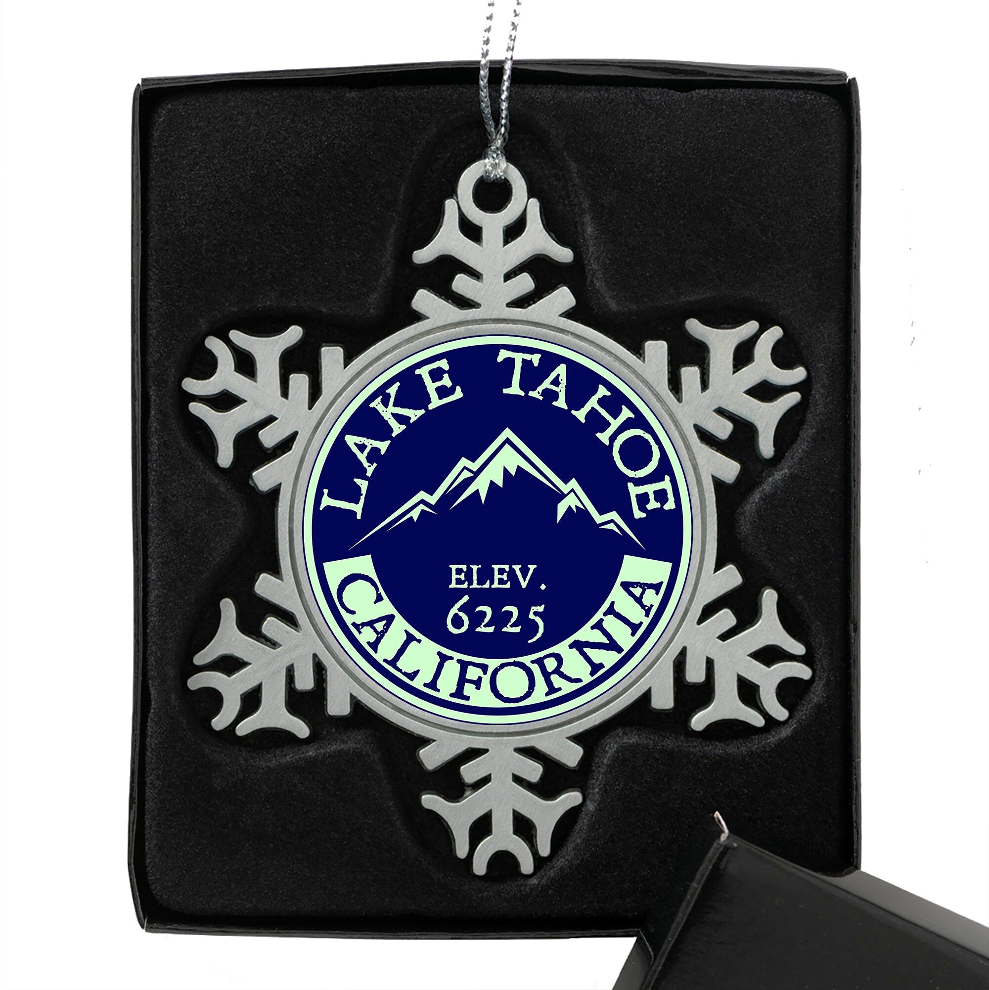 Lake Tahoe California Pewter Christmas Ornament  3" x 3" Skiing Ski