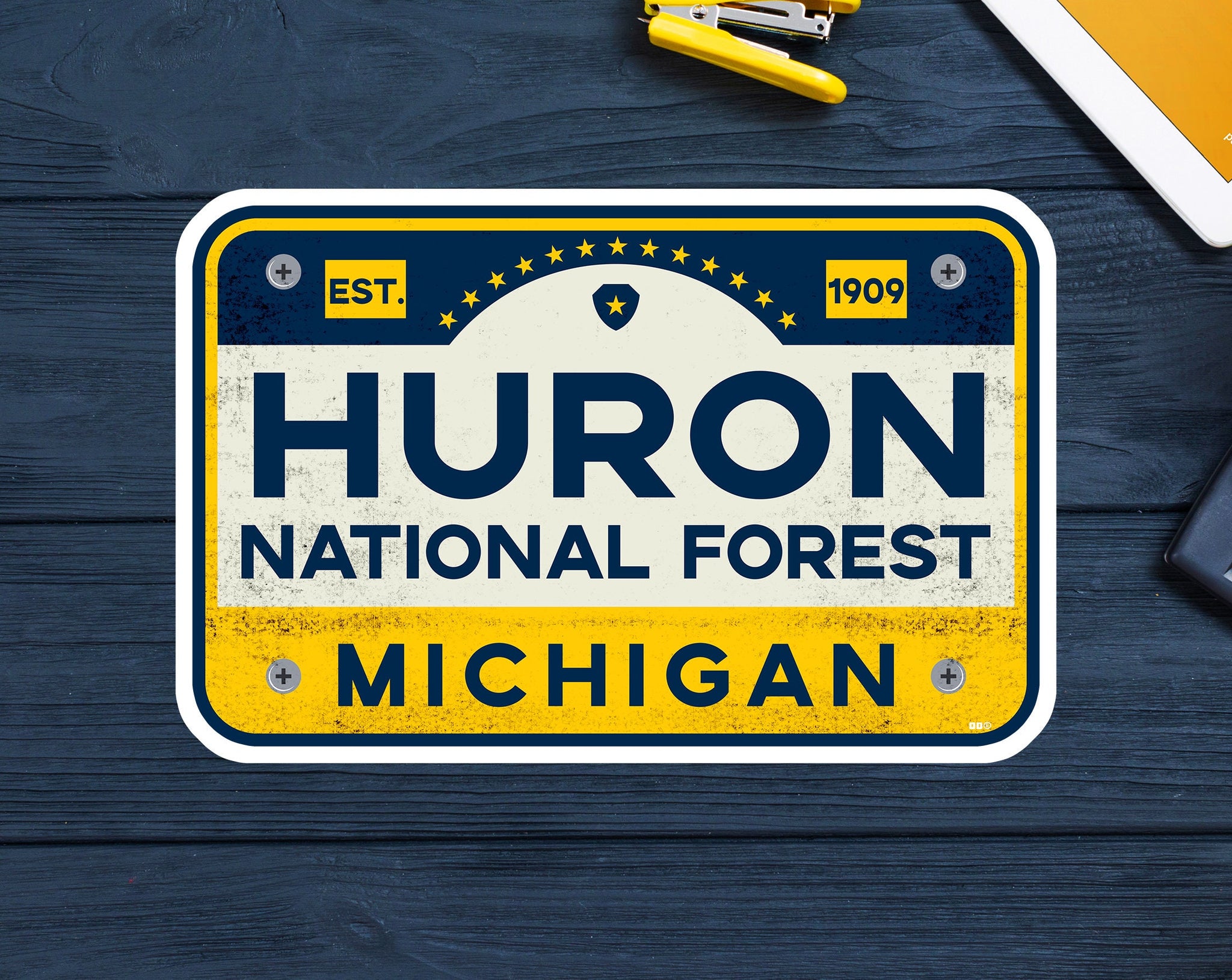 Huron National Forest Decal Sticker 3.75" x 2.5" Michigan Vinyl