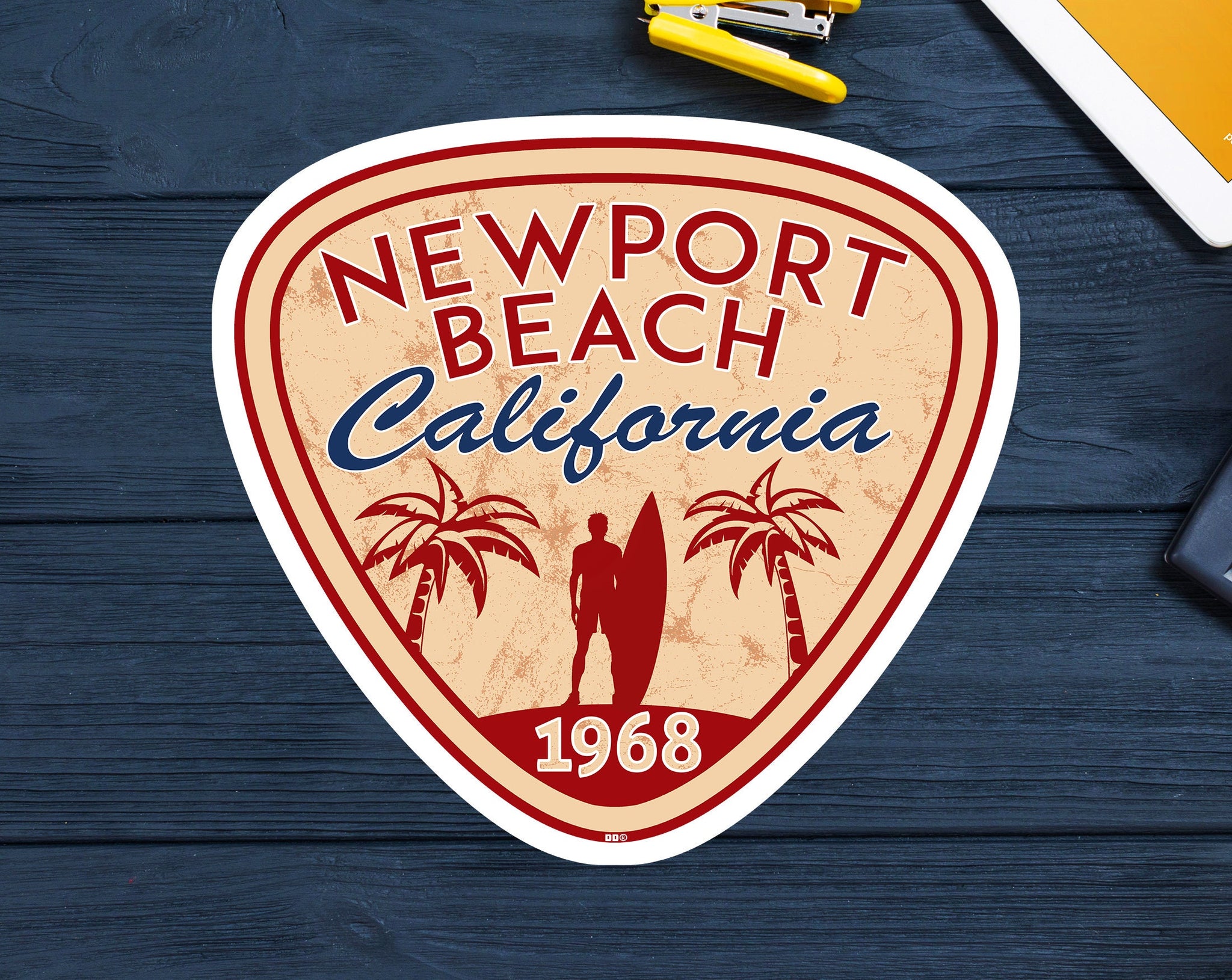 Newport Beach California Sticker Decal Beach Ocean Surfing Vinyl 3" Surfer