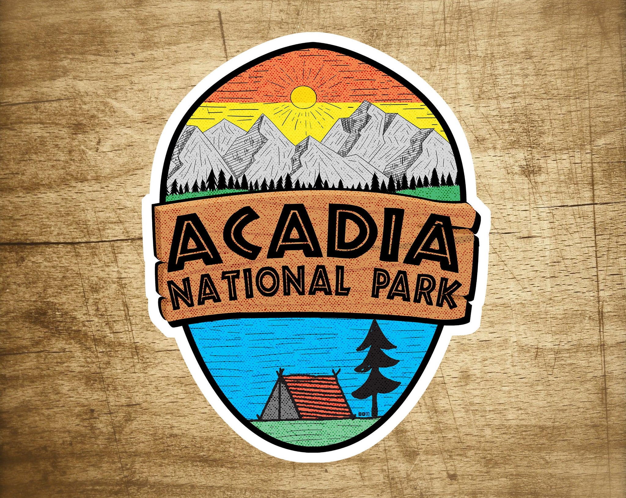 Acadia National Park Maine Sticker Decal 3.5" x 2.8" Vinyl New Distressed Camping