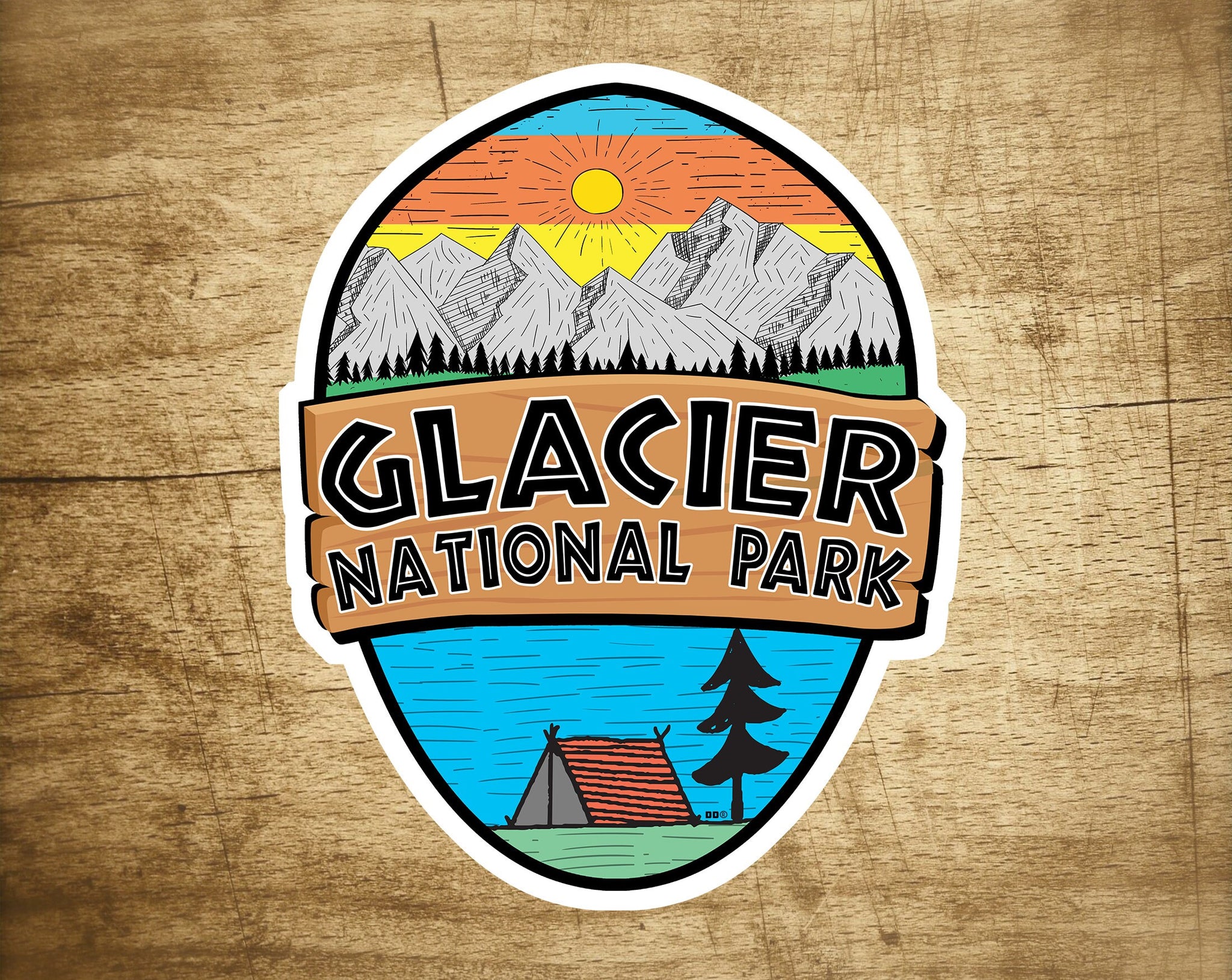 Glacier Decal Sticker National Park Montana 3.75" x 2.8" Vinyl Distressed Camping Tent