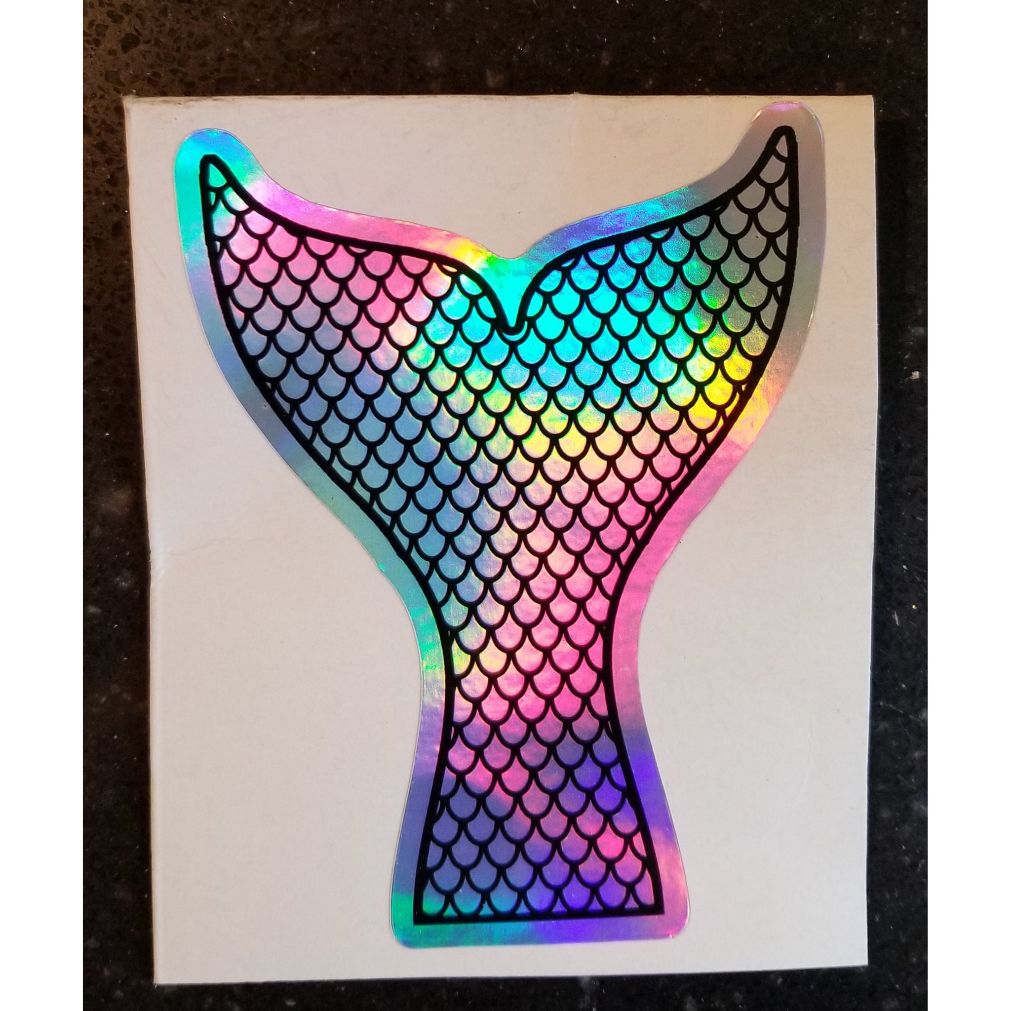 Mermaid Tail Decal Sticker 5" and 3" Holographic Rainbow Colorful Oil Slick Hologram