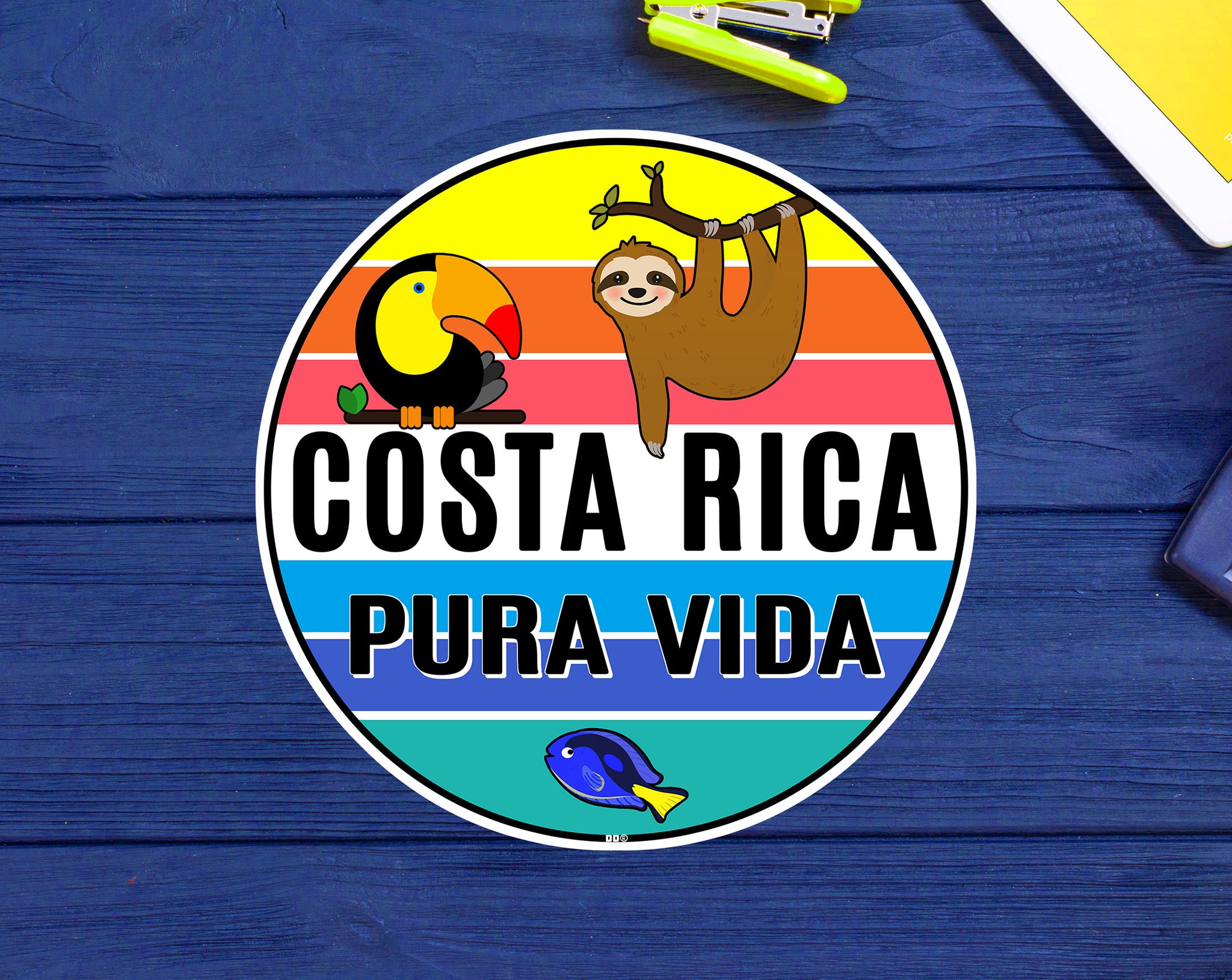 Costa Rica Pura Vida Sticker Decal Vinyl Tropical 3" Toucan Sloth Souvenir