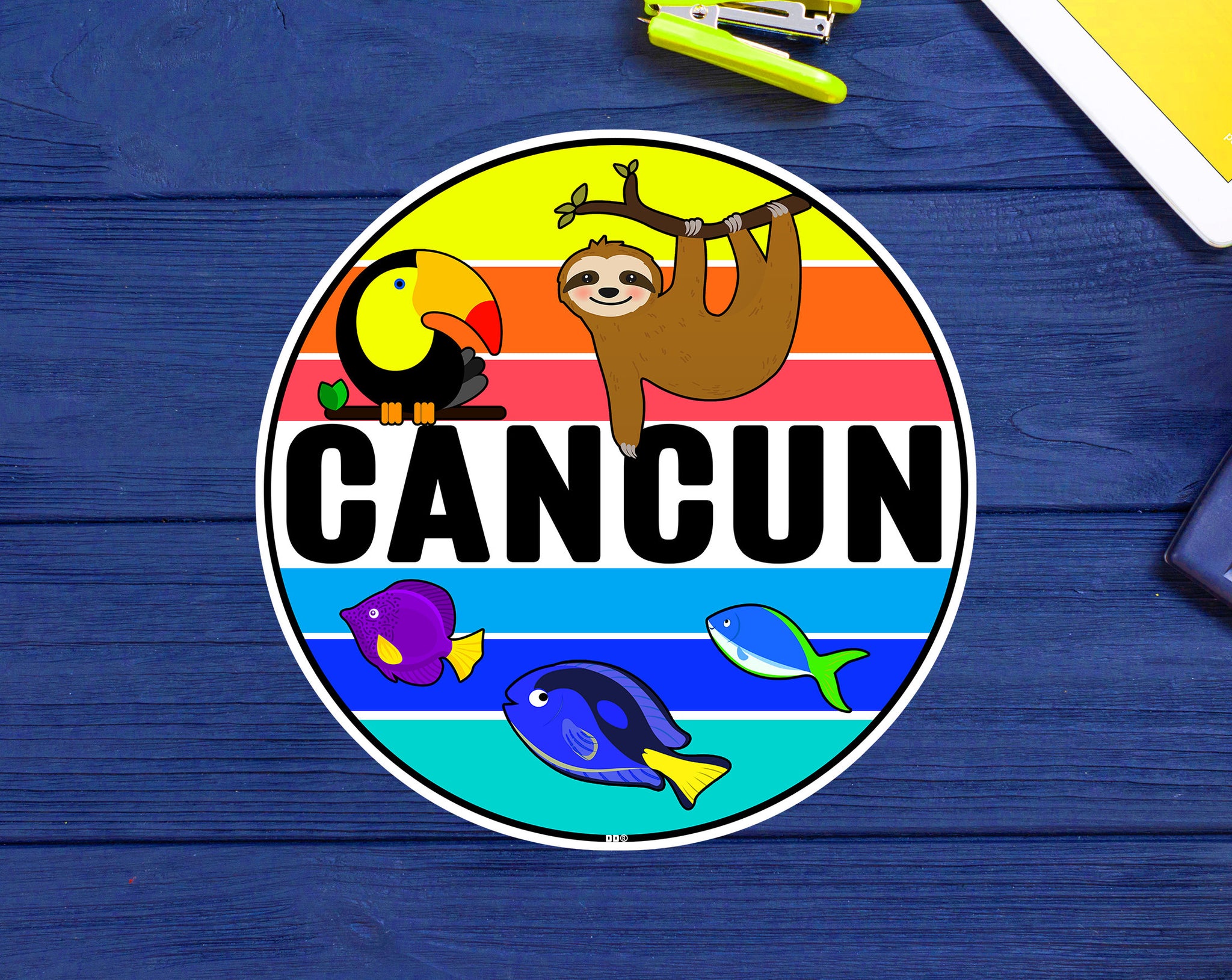 Cancun Mexico Sticker Decal Vinyl Tropical 3" Toucan Sloth Beach Souvenir