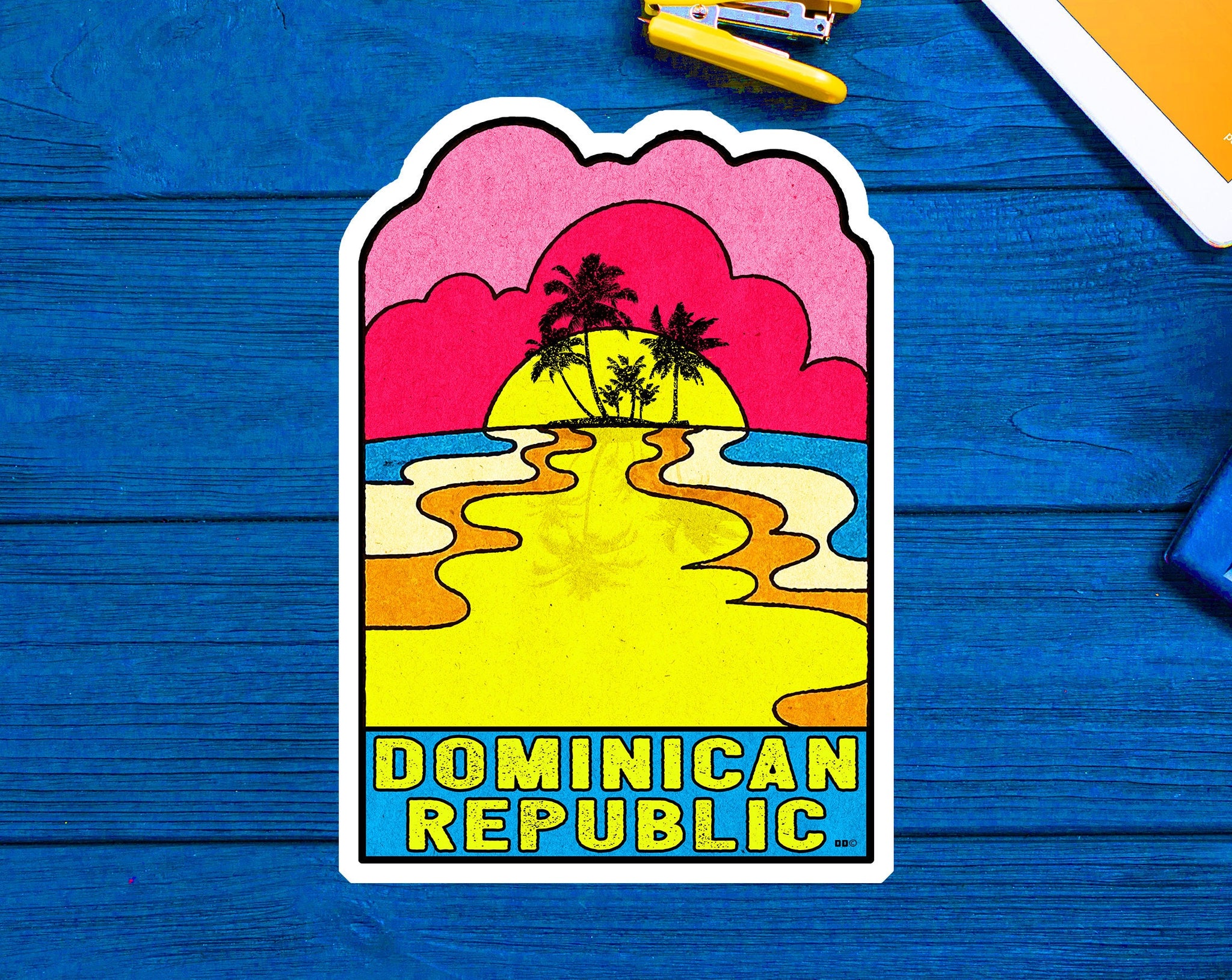 Dominican Republic Punta Cana Decal Sticker 3.75" x 2.7" Sunset Palm Trees Vintage Style
