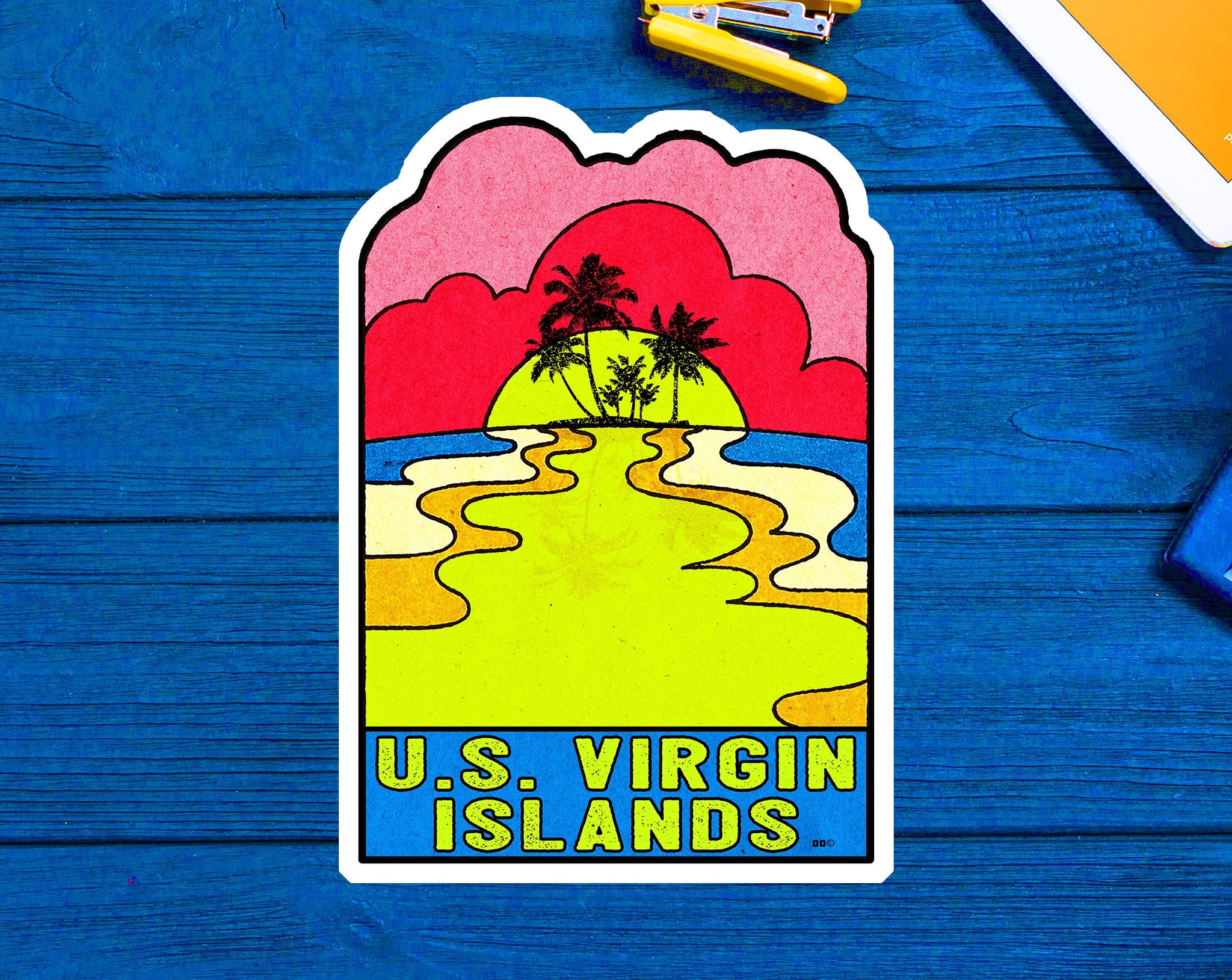 Virgin Islands Decal Sticker 3.75" x 2.7" Sunset Palm Trees United States Saint Thomas Croix John