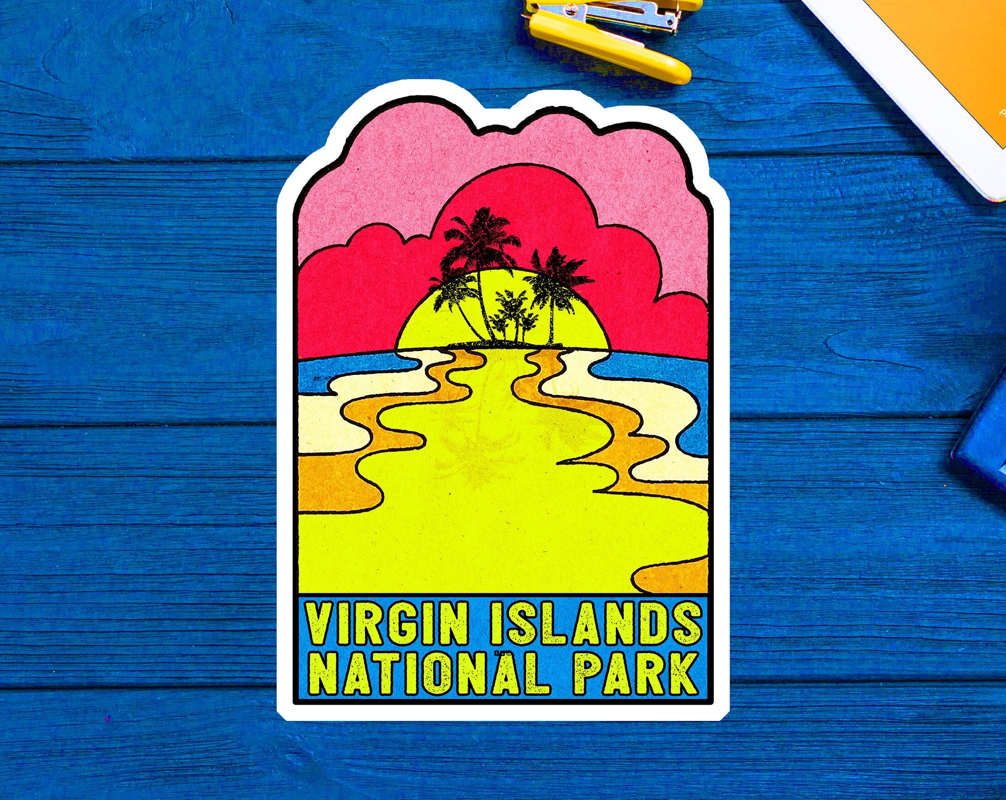 Virgin Islands National Park Decal Sticker 3.75" x 2.7" Sunset Palm Trees United States Saint Thomas Croix John