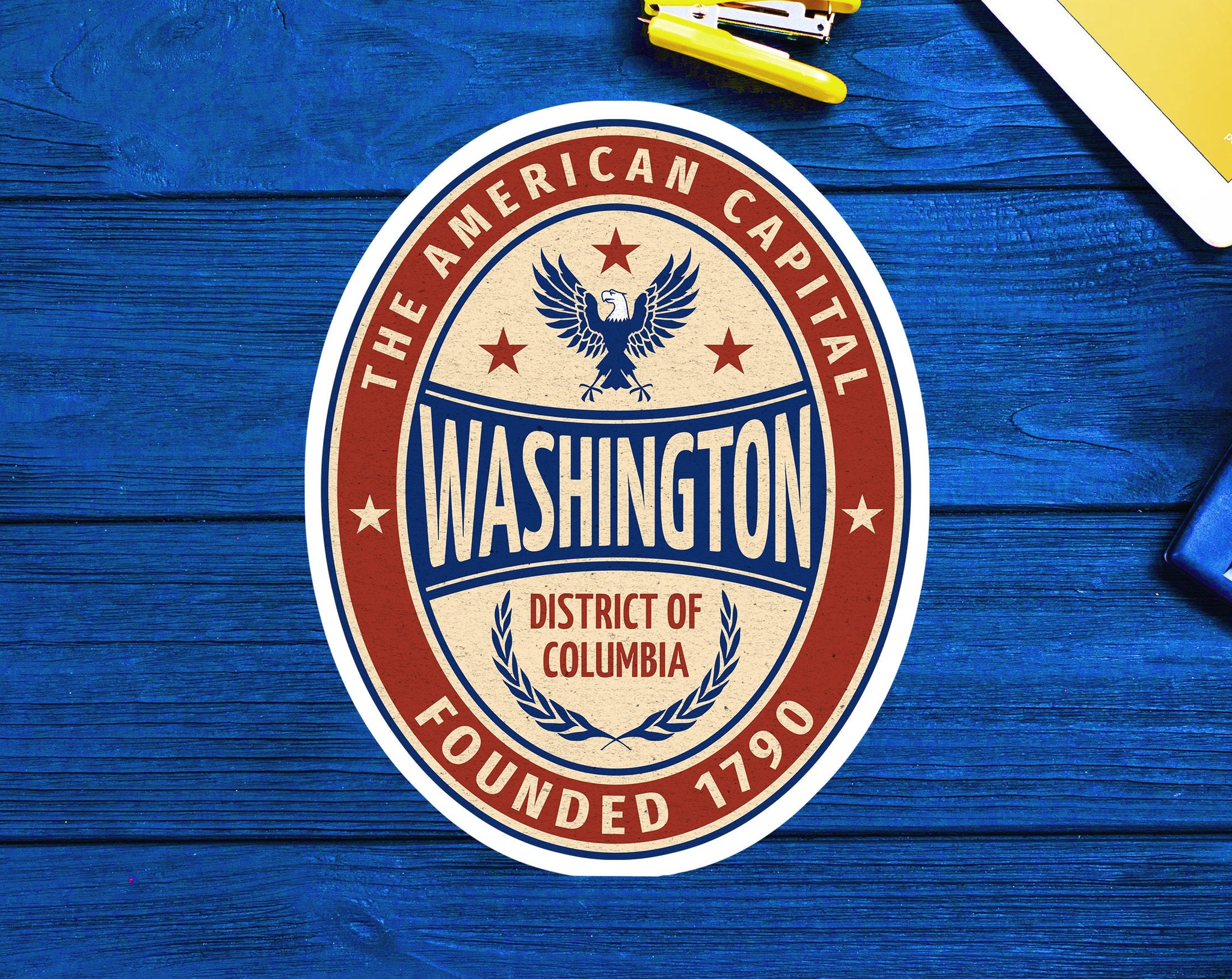 Washington DC Vintage Travel Sticker Decal 2.75" x 3.5" Liberty Eagle Distressed