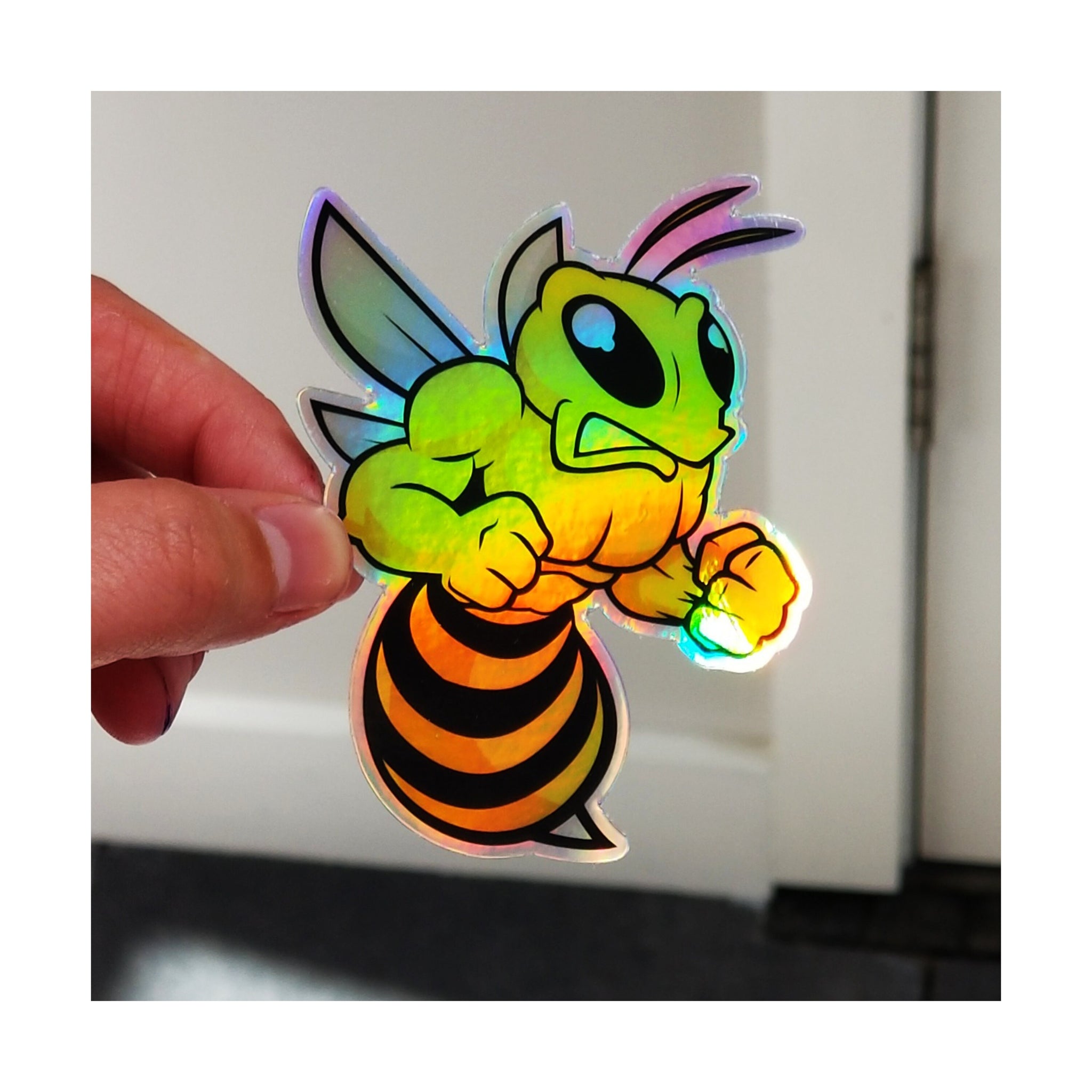 Angry Bee Sticker Holographic Sticker Hologram Decal Hornet Yellow Jacket 3.25"