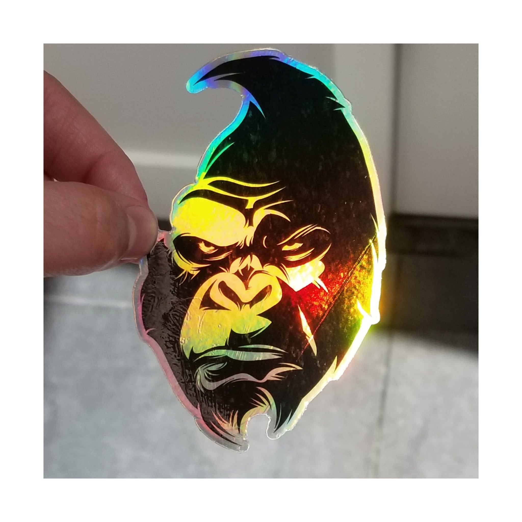 Angry Gorilla Sticker Holographic Sticker Ape Hologram Decal 3.75" Silverback
