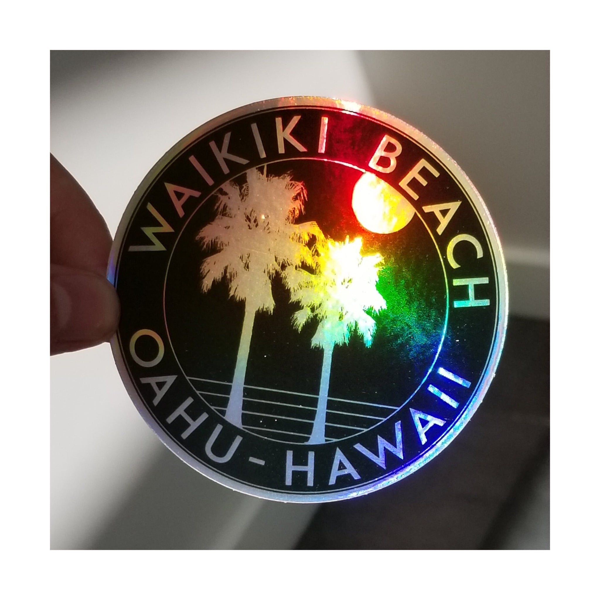 Waikiki Beach Hawaii Sticker Decal Hologram Surfing Holographic 3" Surfer Oahu