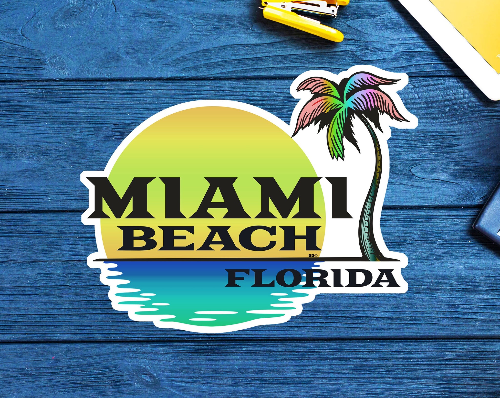 Miami Beach Florida Decal Sticker 3.75" Sunset Palm Trees