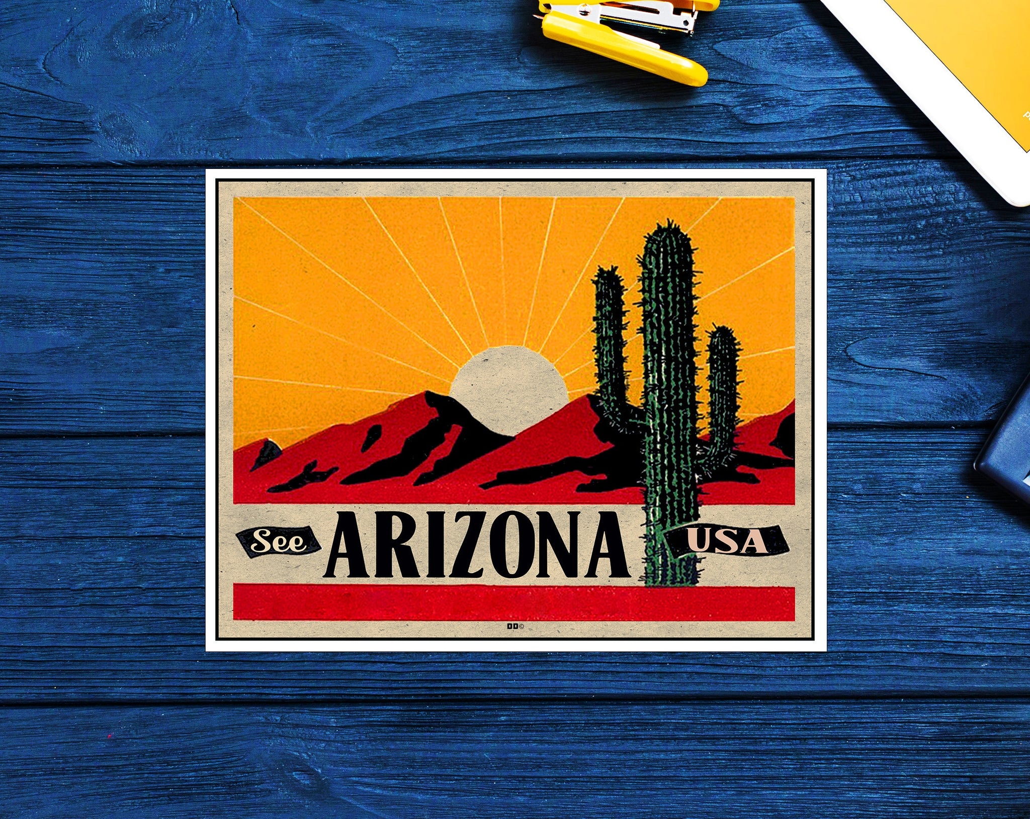 Arizona Vintage Travel Sticker Decal 3.5" Cactus Laptop Bumper Sedona Tucson