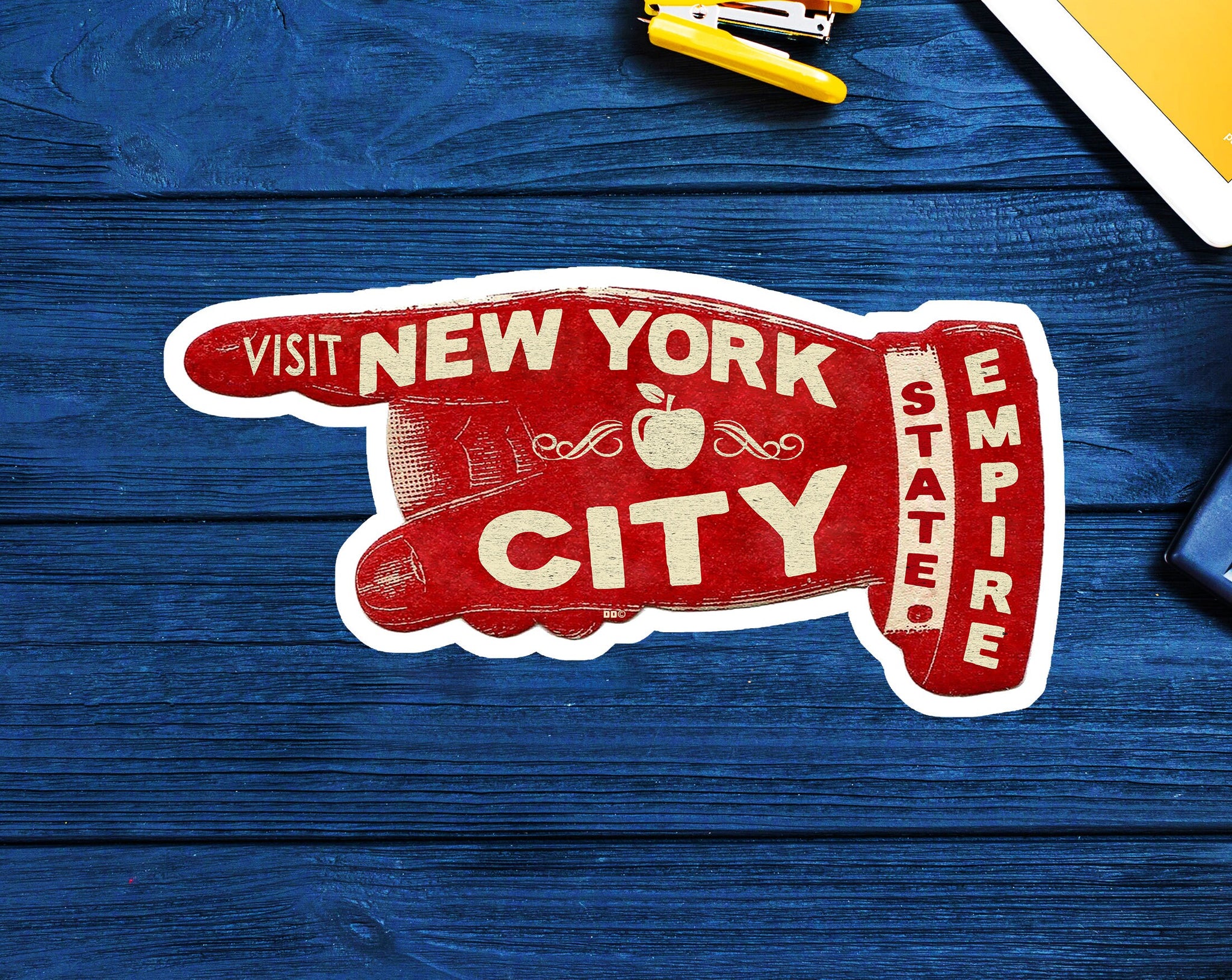 New York City Vintage Travel Sticker Decal 3 7/8" Empire State Hand Visit