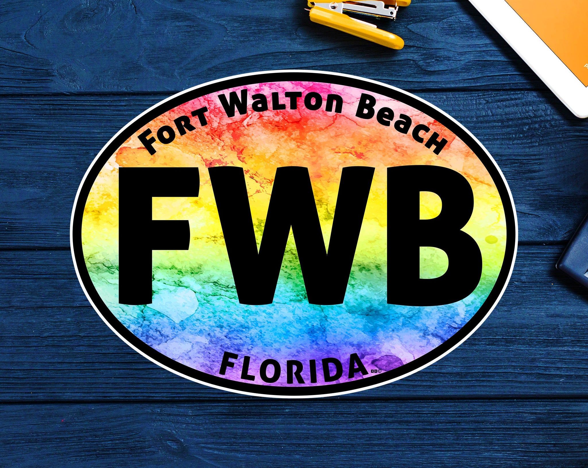 Fort Walton Beach Vinyl Decal Sticker 4" x 3" Florida Rainbow Euro Oval FWB