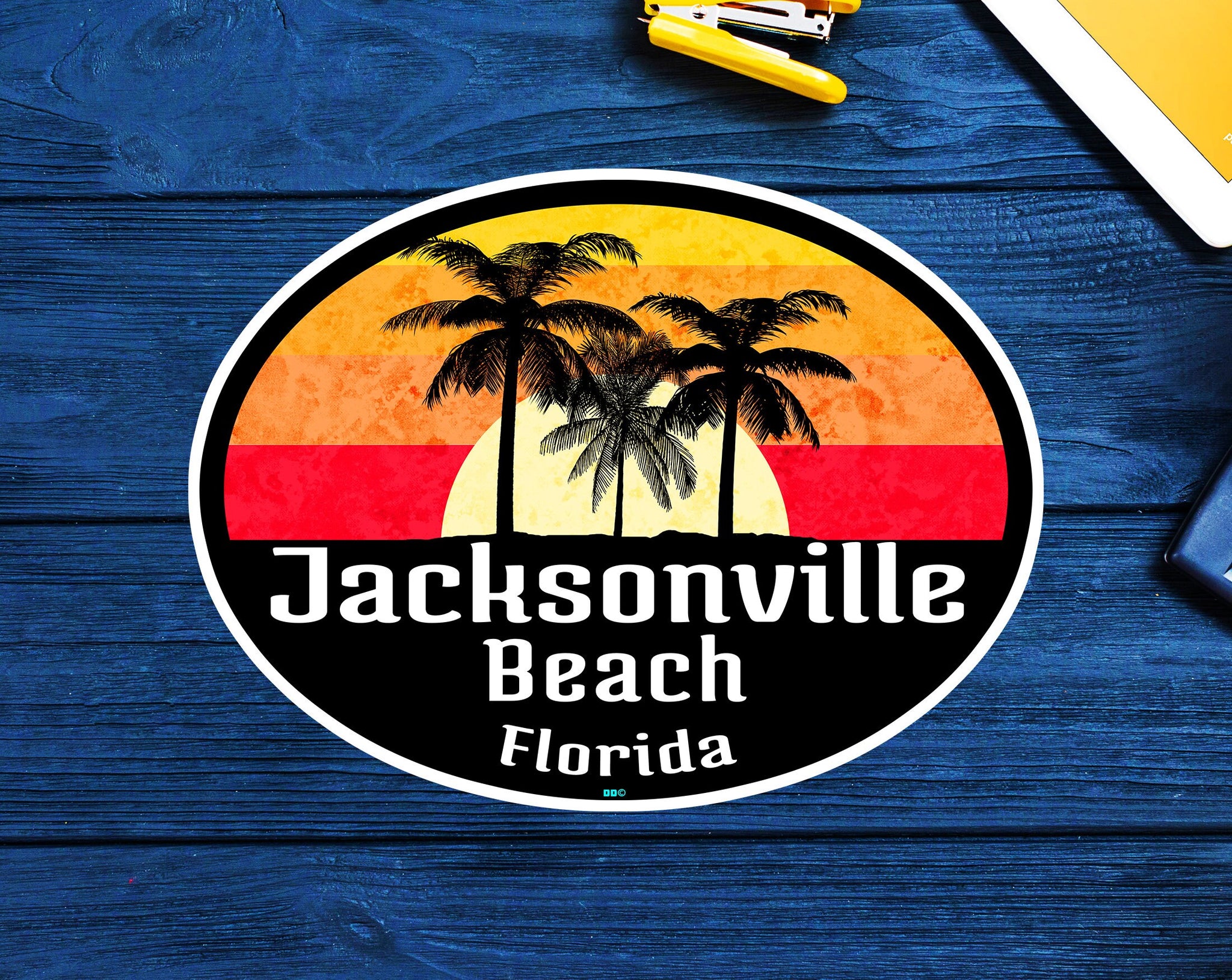 Jacksonville Beach Florida Vacation Ocean Palm Tree Sticker Decal 3.75"