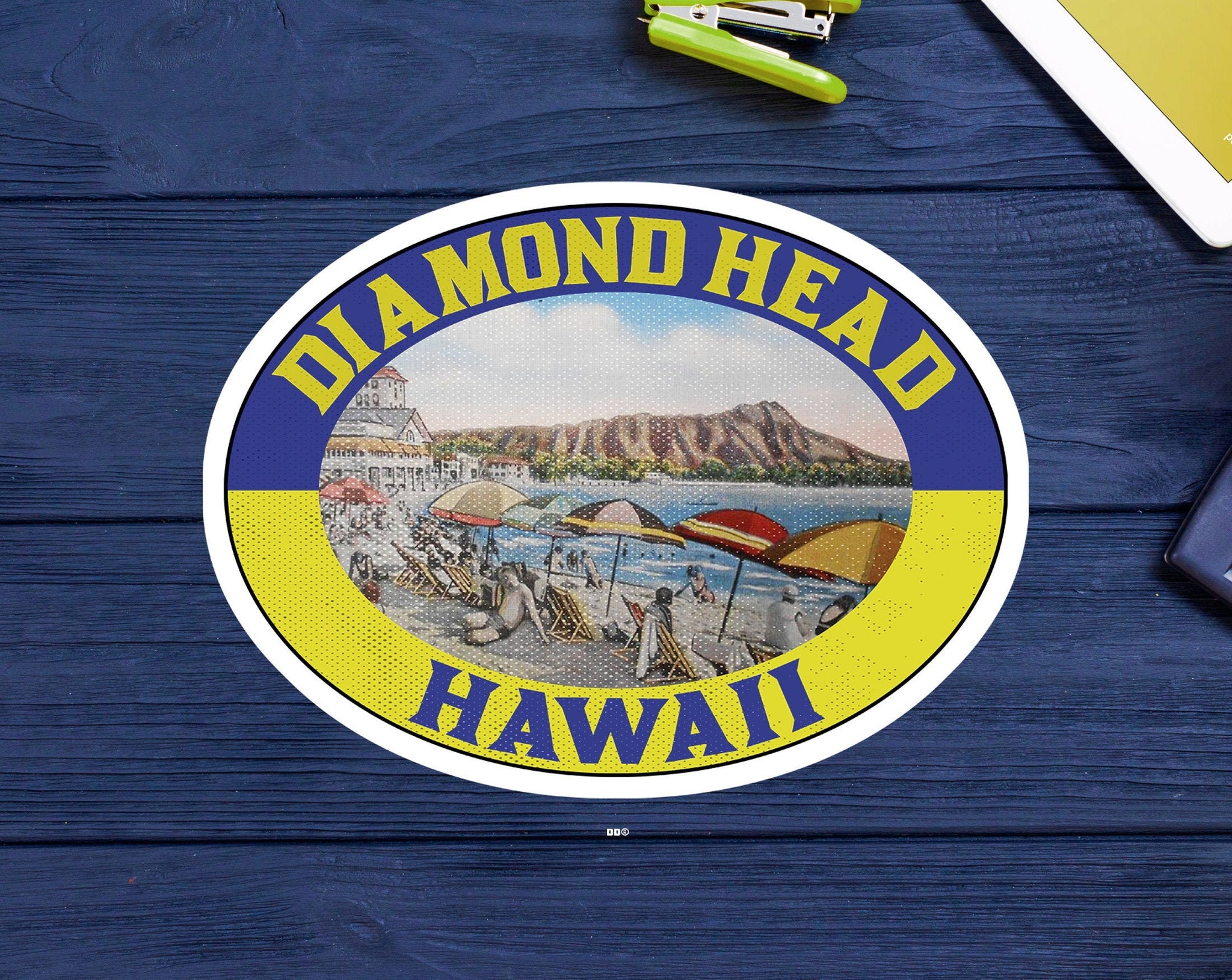 Diamond Head Decal Sticker 3.75" x 2.75" Hawaii Vintage Style Vinyl