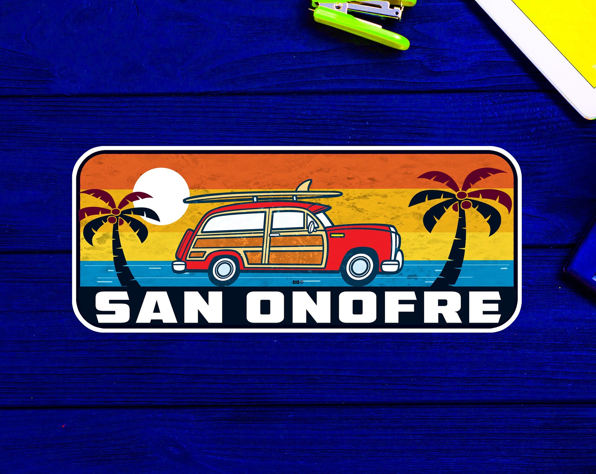 San Onofre California Surfing Woodie Surf Vinyl Decal Sticker 4.75"