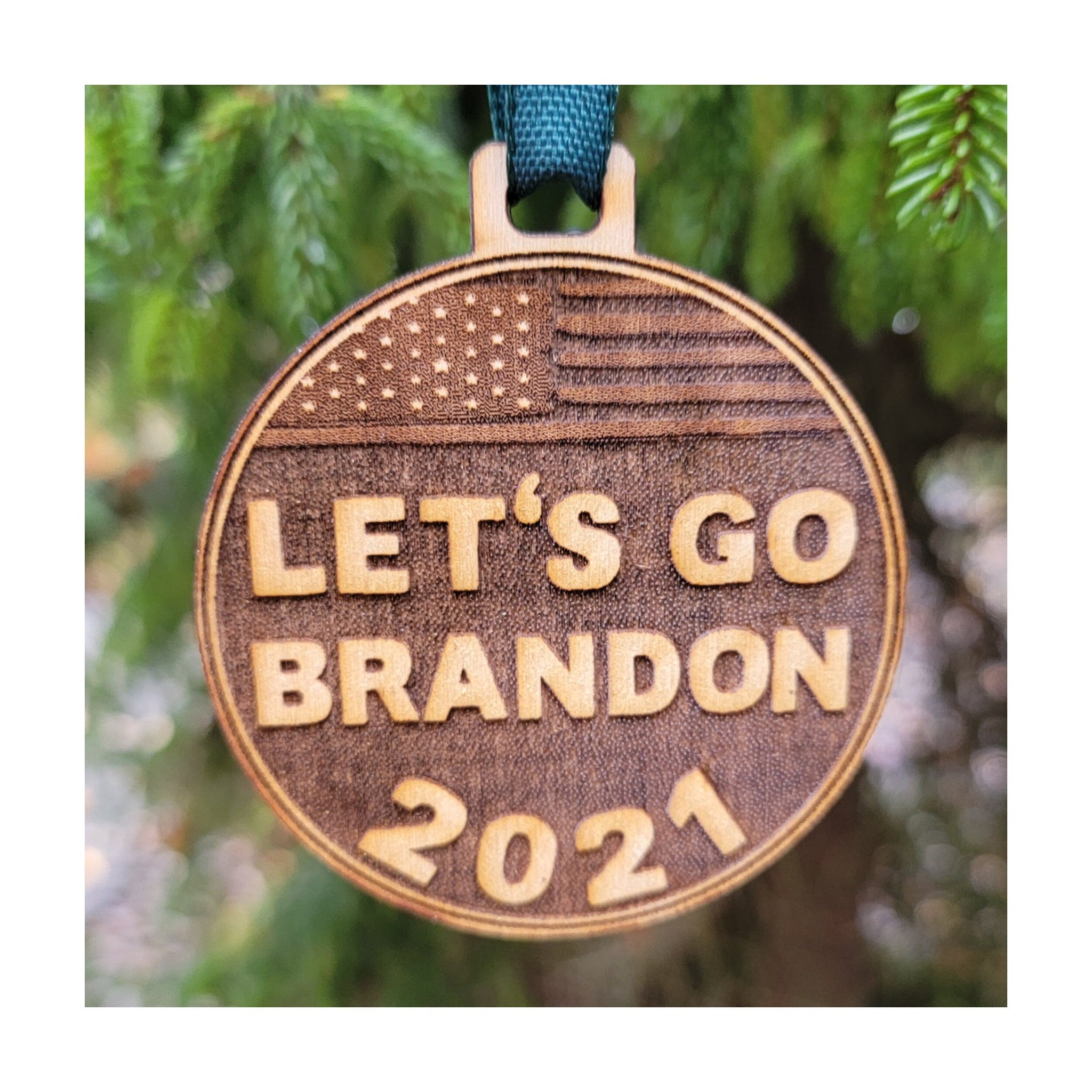 Let's Go Brandon Ornament Wood Christmas 3" Laser Joe Biden