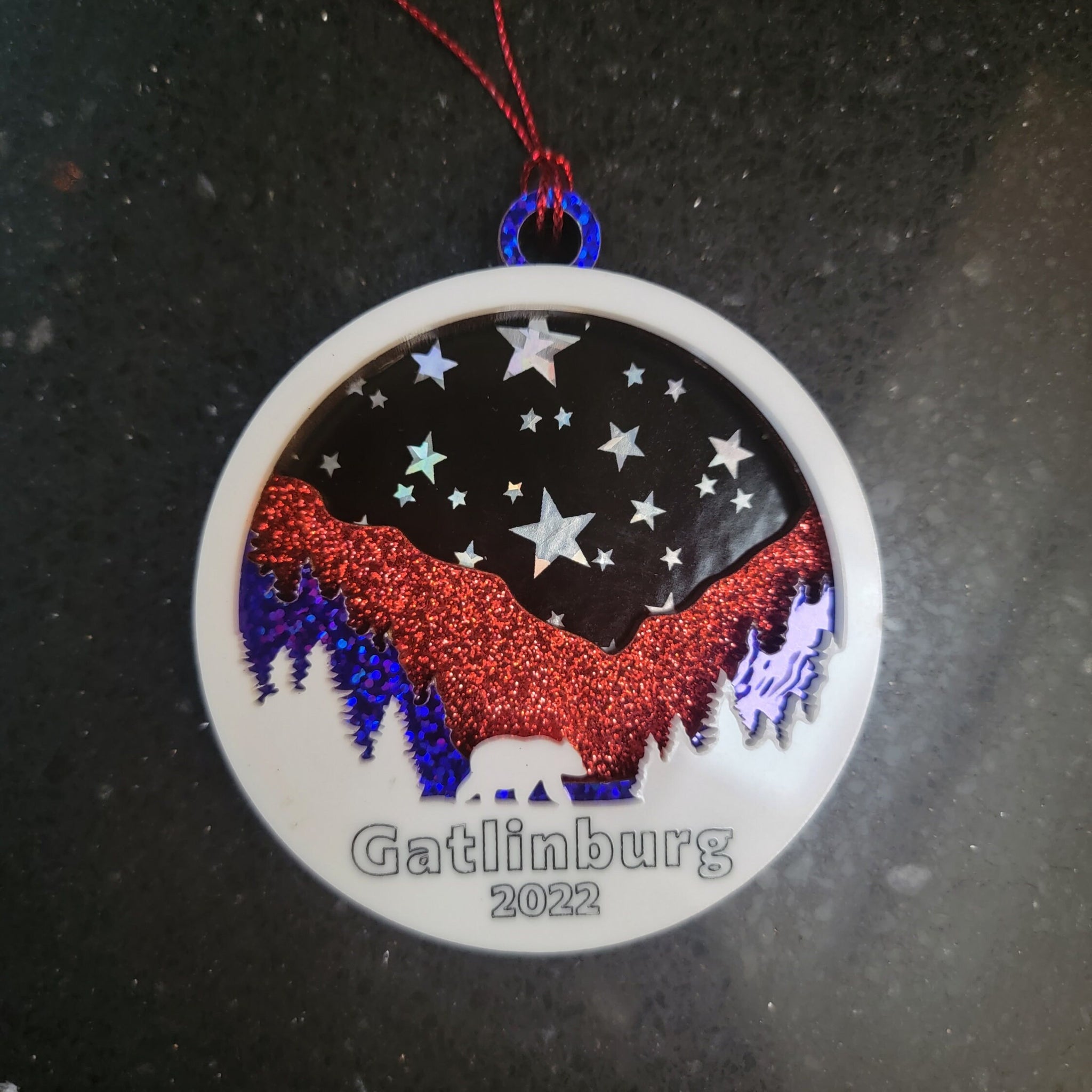 Personalized Christmas Ornament Acrylic & Wood 4 Layer Bear Gatlinburg Great Smoky Mountains National Park 3" TN 2022 Custom