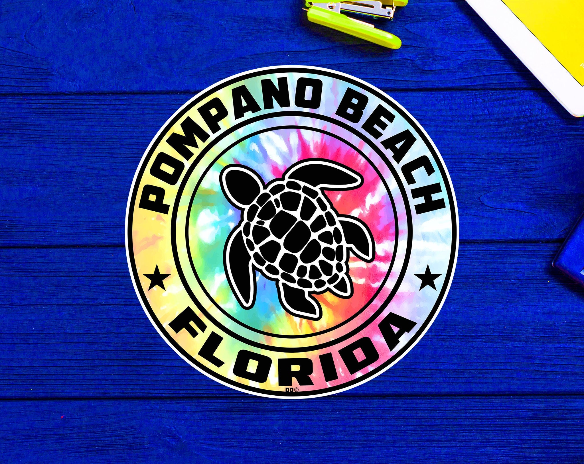 Pompano Beach Florida Beach Sticker Decal 3" Vinyl Sea Turtle