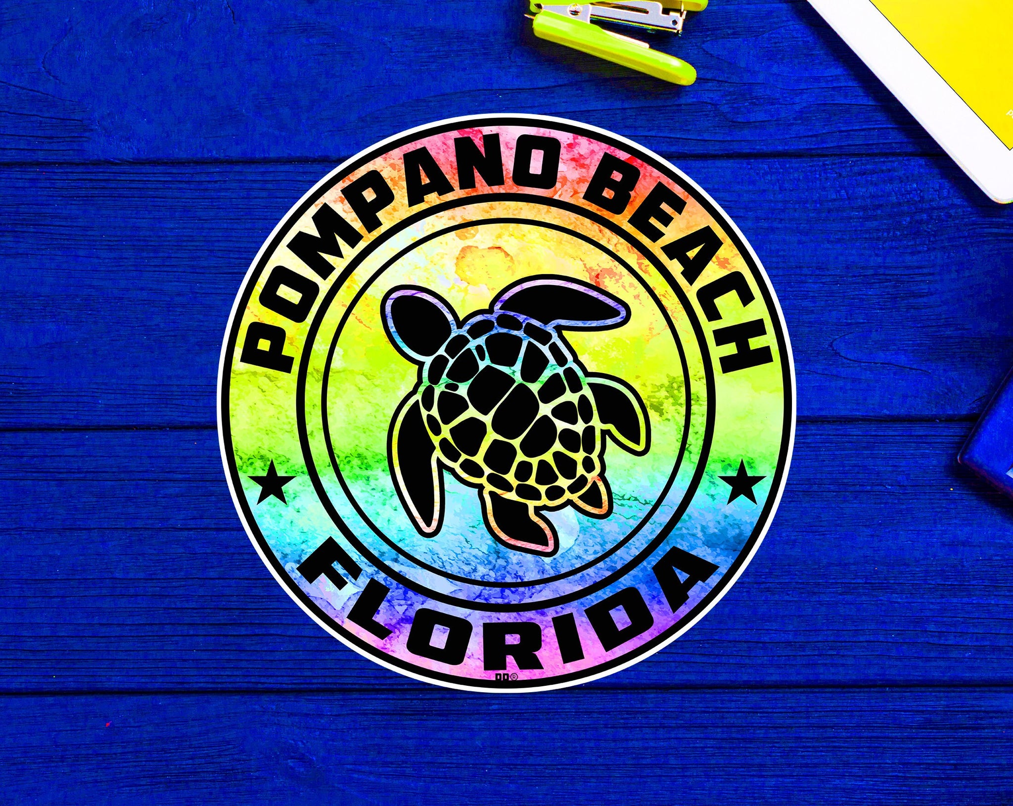 Pompano Beach Florida Beach Sticker Decal 3" Vinyl Sea Turtle
