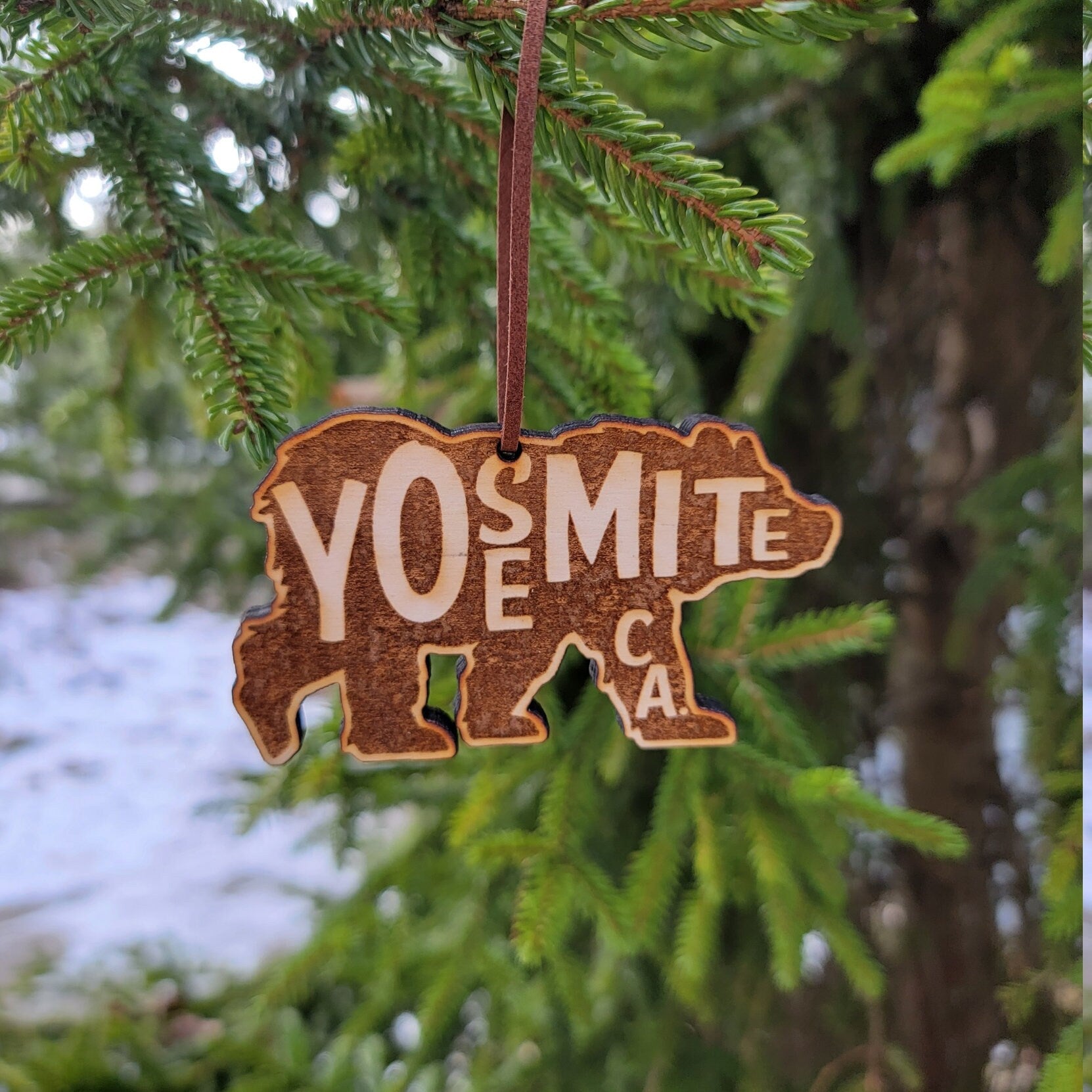 Yosemite National Park Bear Ornament Christmas Wood Laser Cut California CA