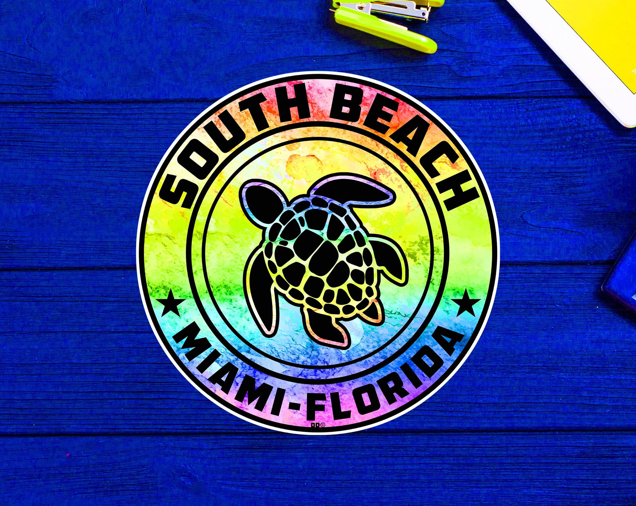 South Beach Florida Beach Sticker Decal 3" Vinyl Sea Turtle