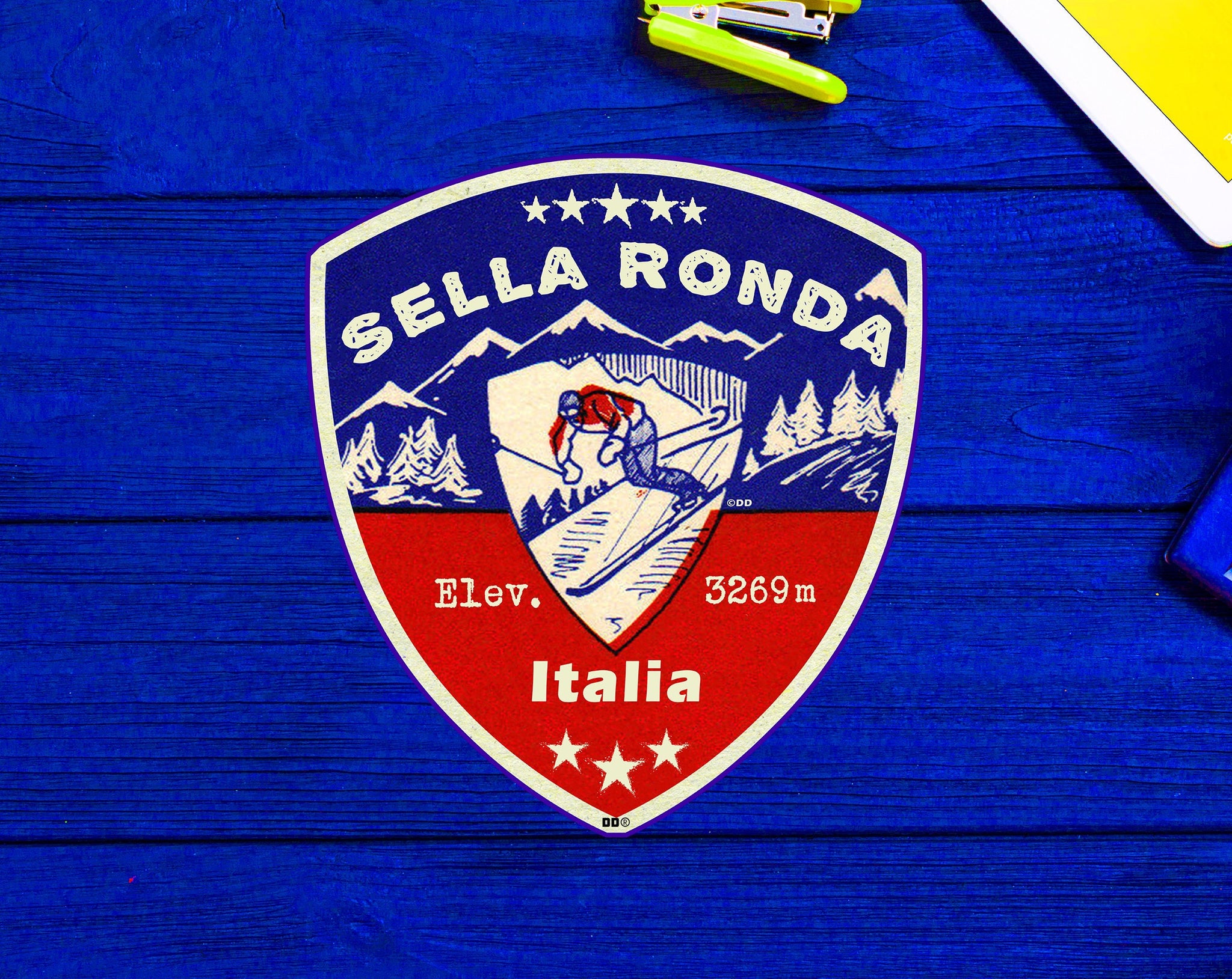 Sella Ronda Italy Skiing Ski Mountains Skier Dolomiti Sticker 3.25" Ski