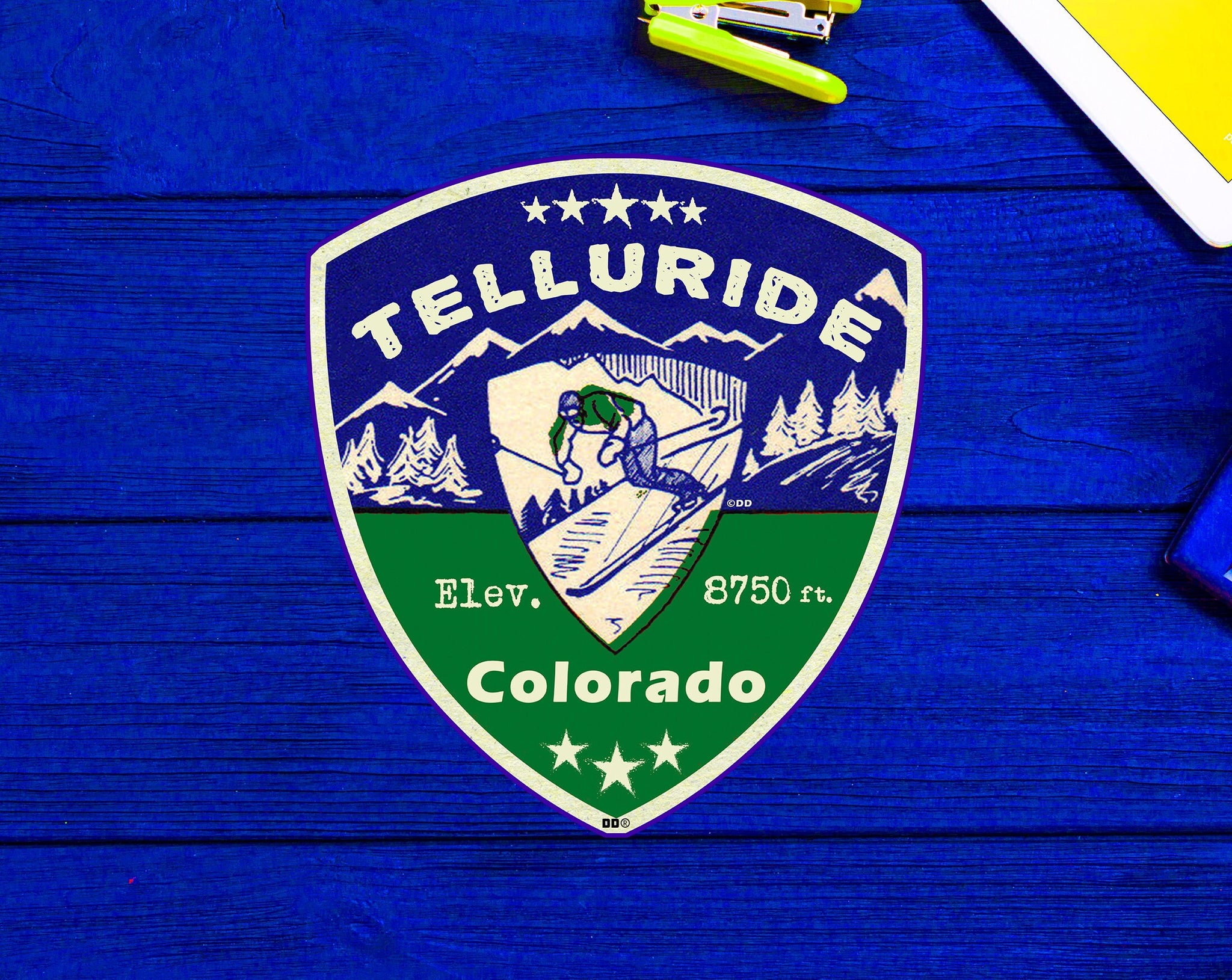 Telluride Colorado Skiing Ski Mountains Skier Sticker 3.25"