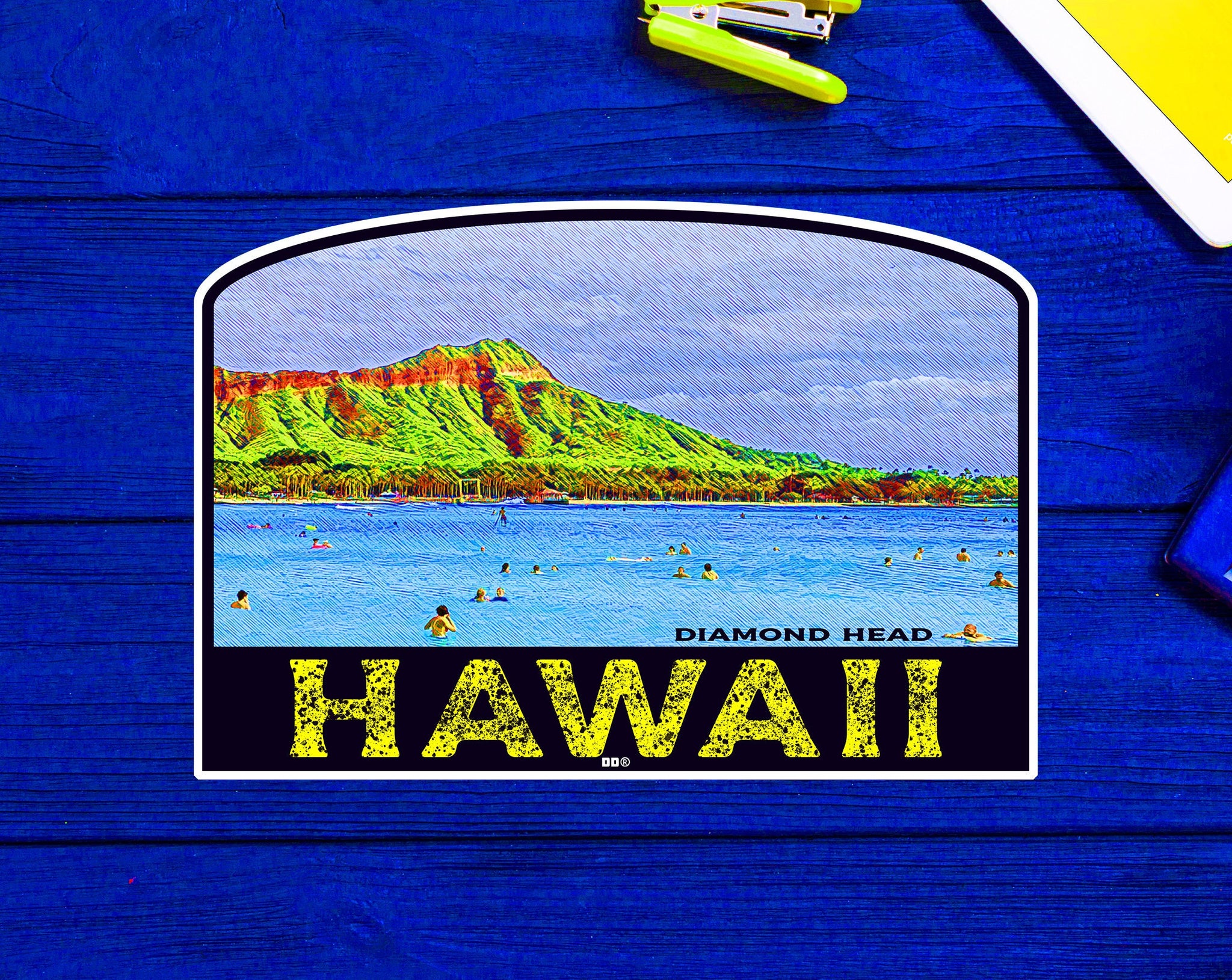 Hawaii Diamond Head Honolulu Vintage Beach Oahu Sticker 4" x 2.75" Decal Vinyl
