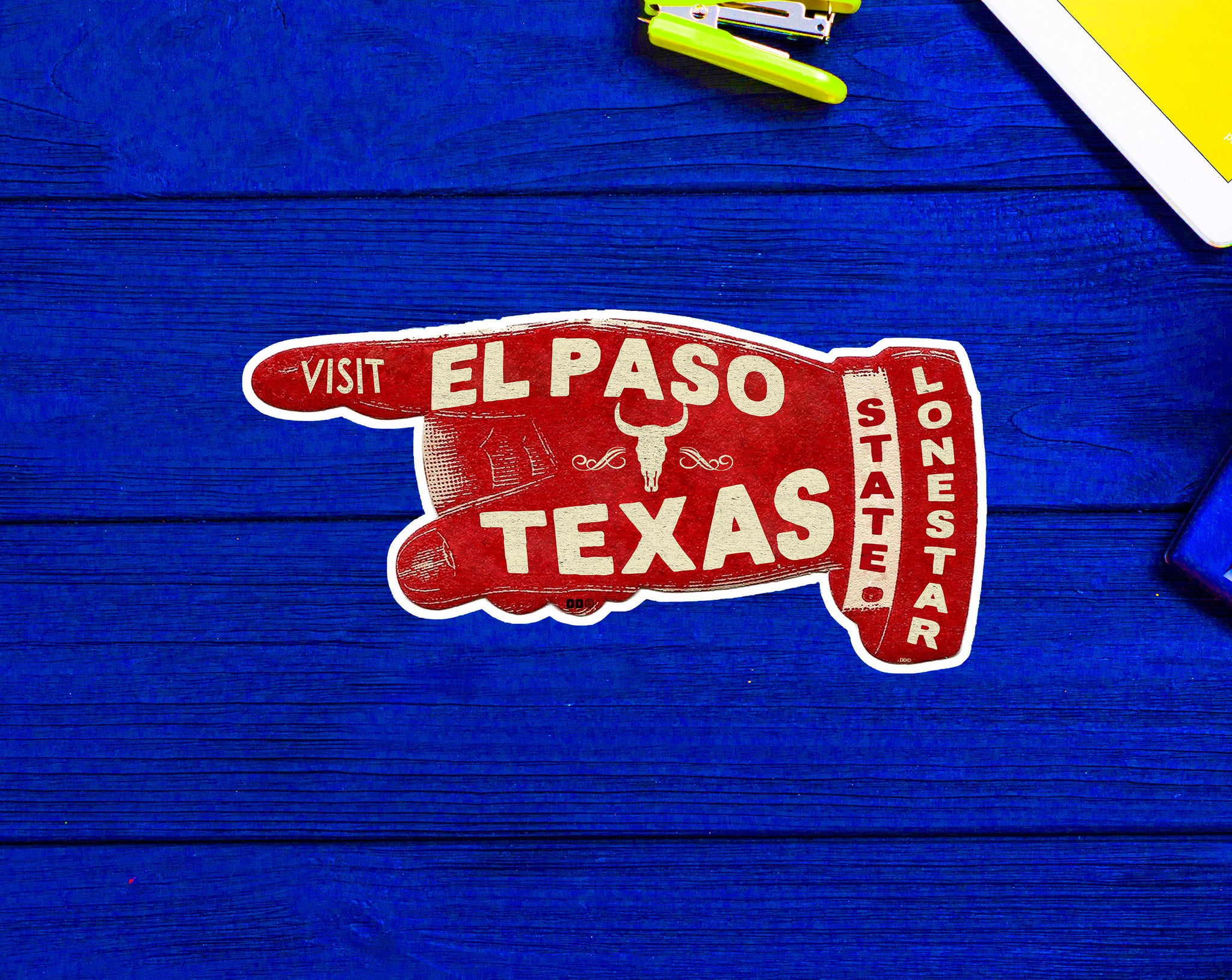 Vintage El Paso Texas Travel Cow Cattle Lonestar State Bull Skull Sticker 4"