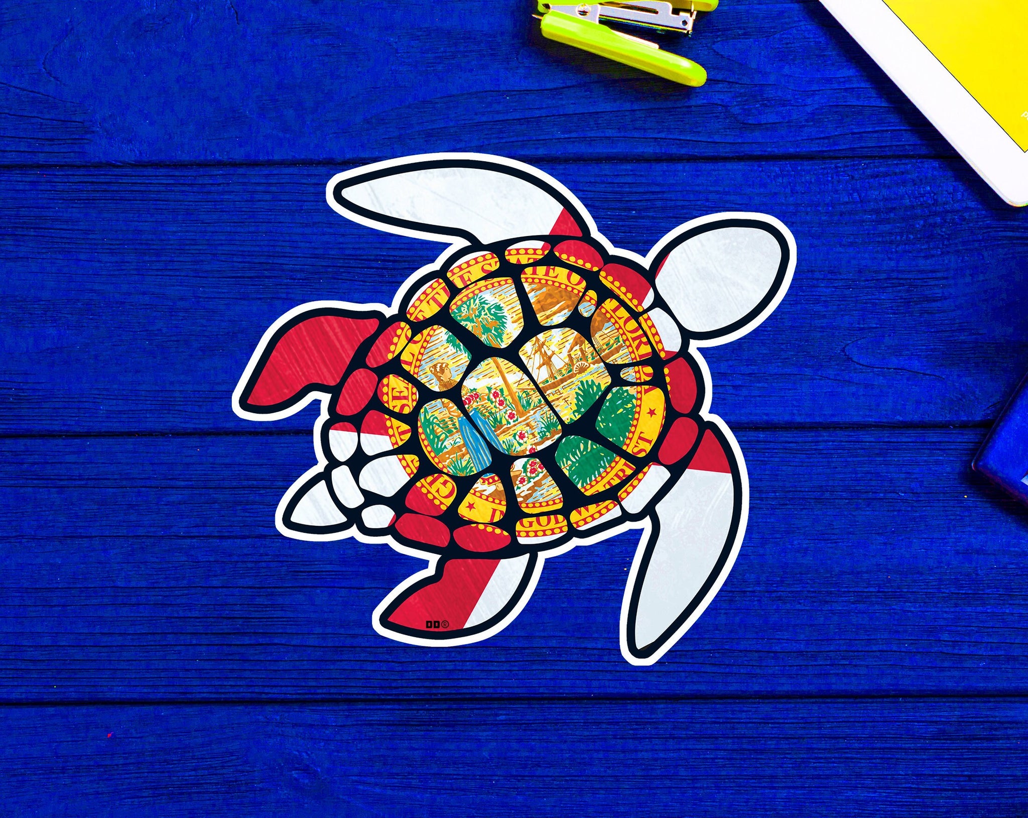 Sea Turtle Florida Flag Plastic Free Save The Sea Colorful Rainbow Turtles Sticker 3.3"