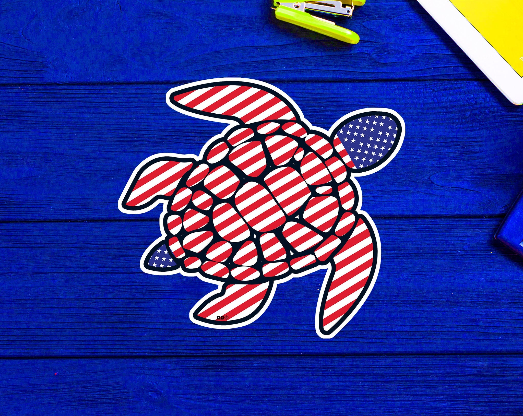 Sea Turtle American Flag Plastic Free Save The Sea USA Turtles America Sticker 3.3"