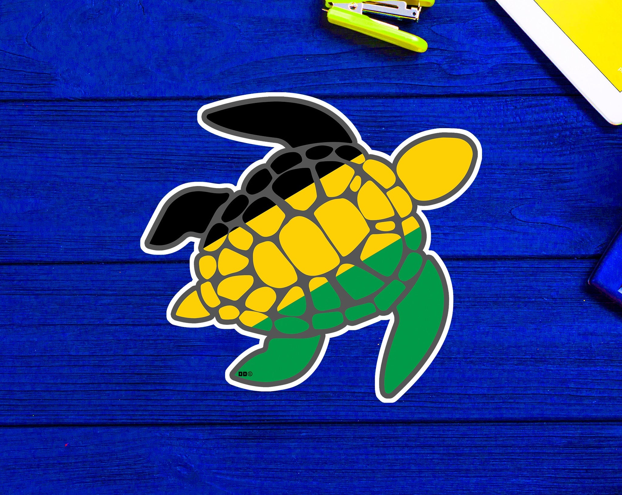 Sea Turtle Jamaica Flag Plastic Free Save The Sea Colorful Turtles Sticker 3.3"