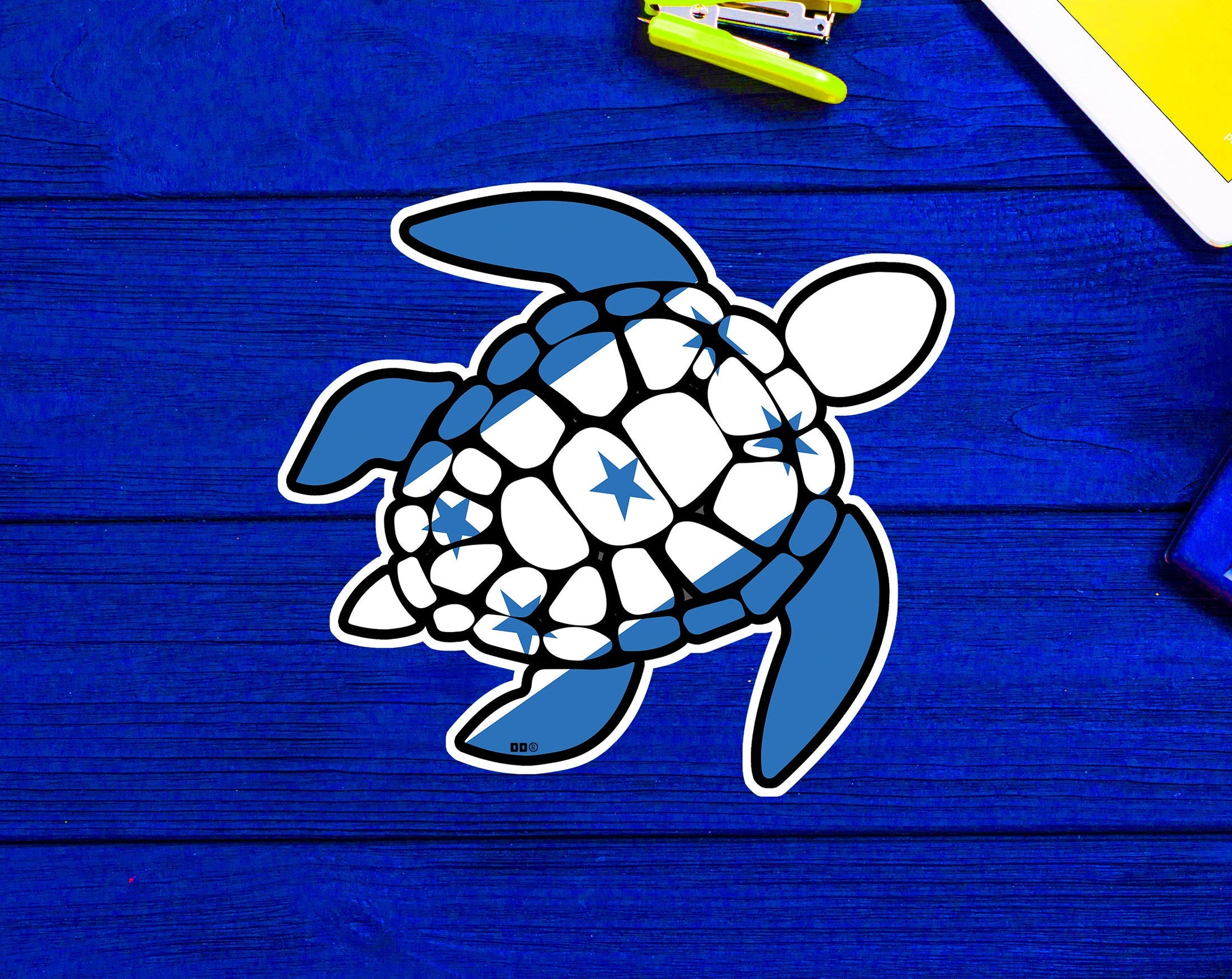 Sea Turtle Honduras Flag Plastic Free Save The Sea Colorful Turtles Caribbean Sticker 3.3"