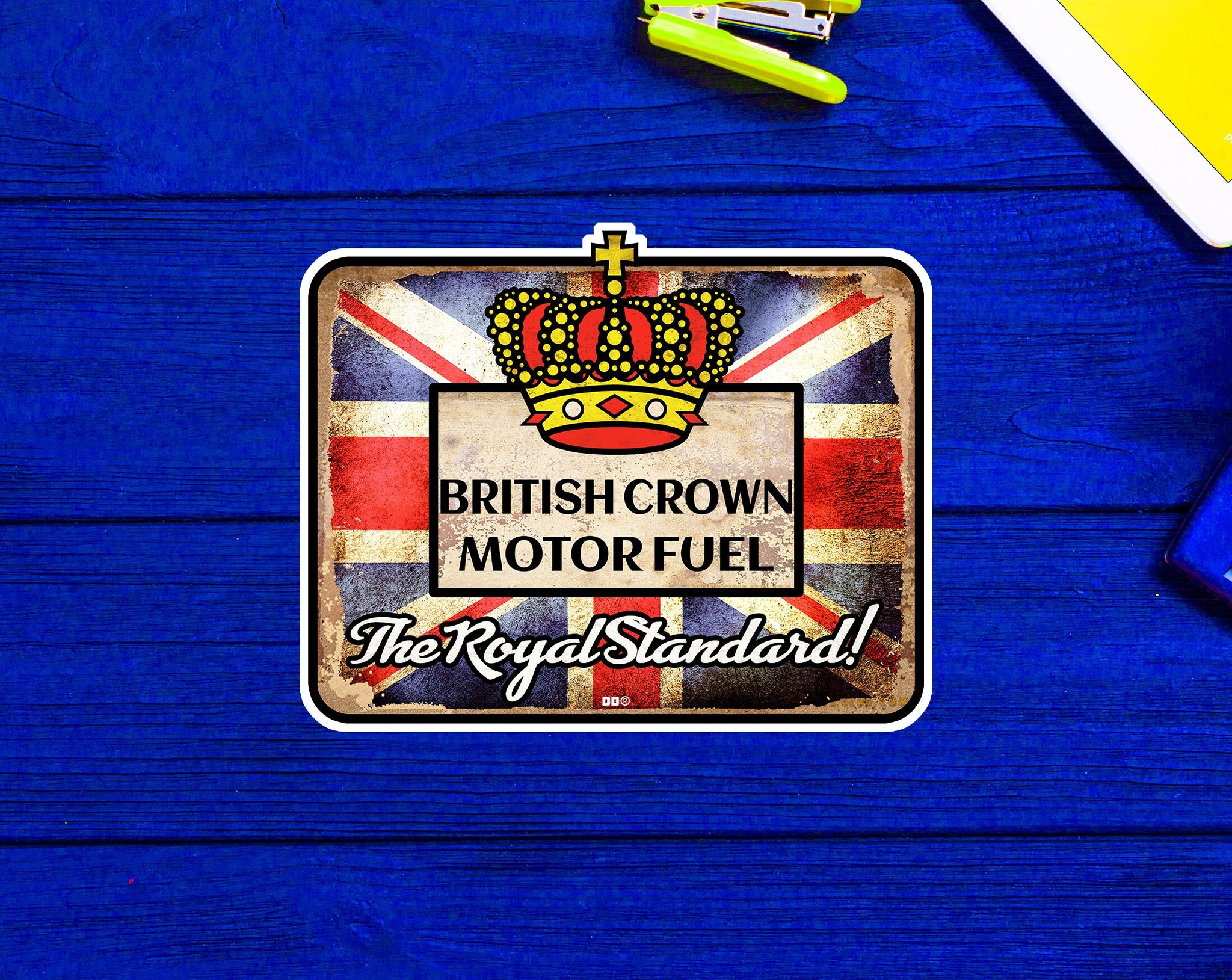 British Crown Gasoline Racing Motor Fuel Vintage Sticker 3.7"