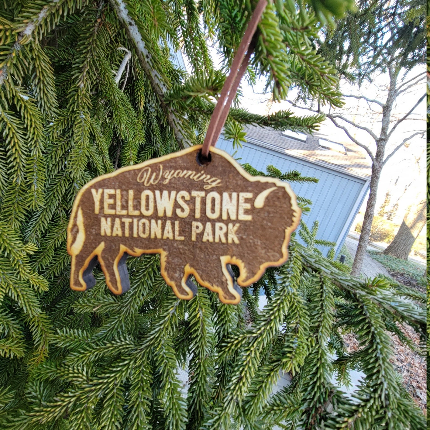 Wood Yellowstone National Park Christmas Ornament Bison 3.8" WY Buffalo
