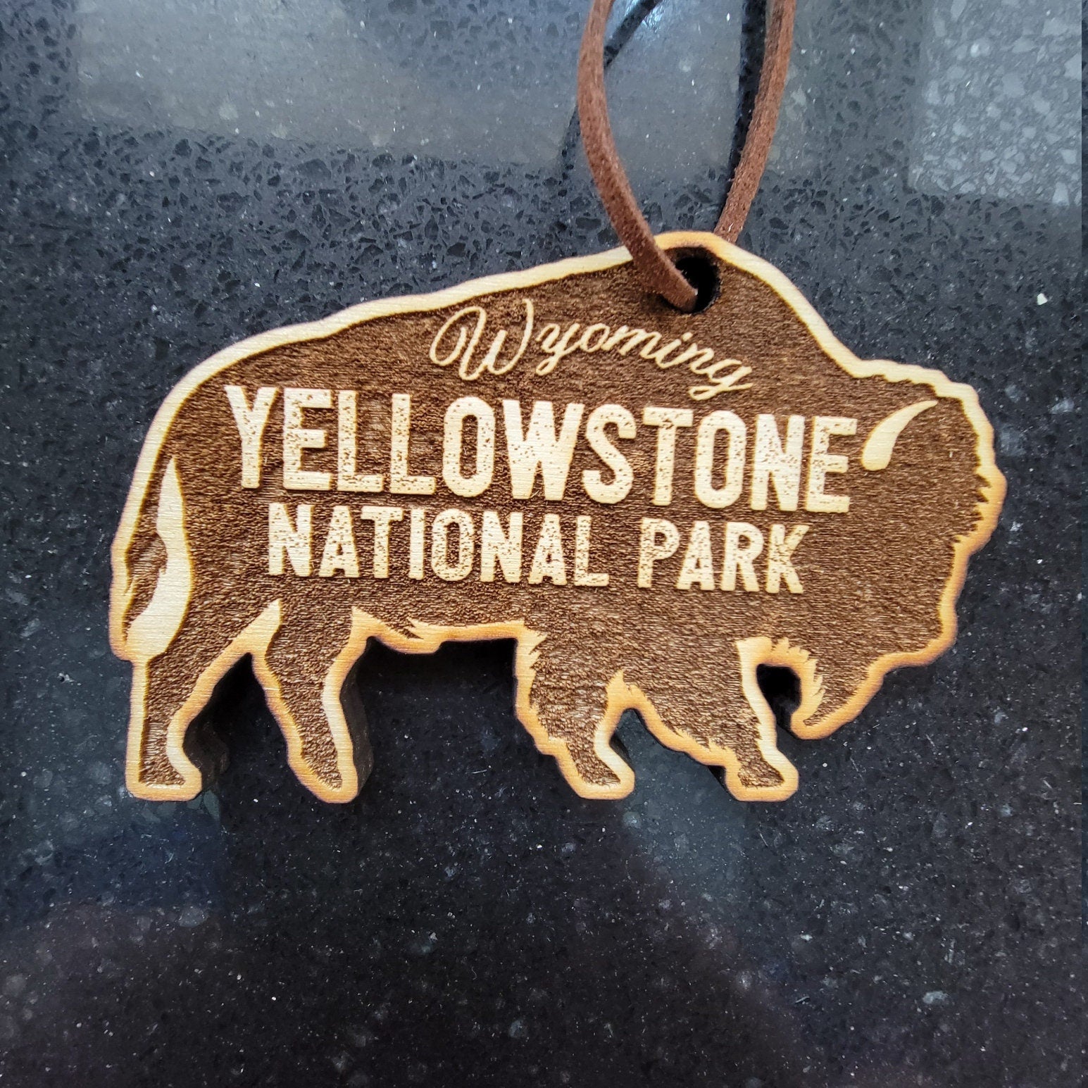 Wood Yellowstone National Park Christmas Ornament Bison 3.8" WY Buffalo