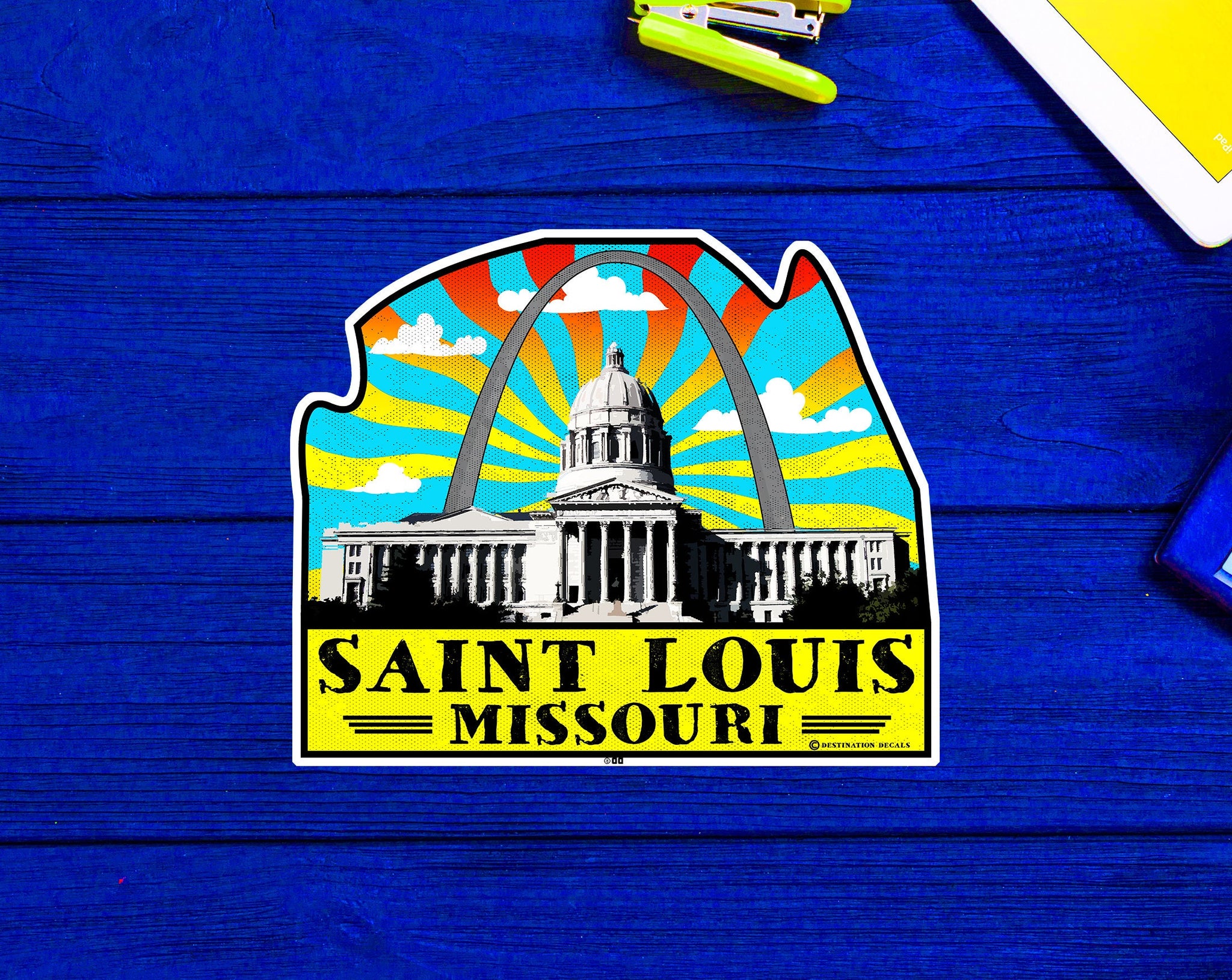 Saint Louis Missouri Gateway Arch State House Vintage Travel Sticker 3.4"