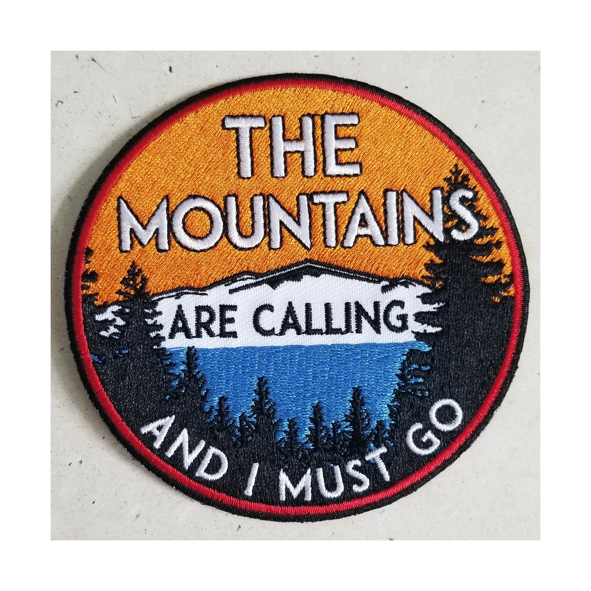 The Mountains Are Calling And I Must Go PATCH National Park 3.5" Iron-On  Embroidered Nature Outdoors Hiking Camping