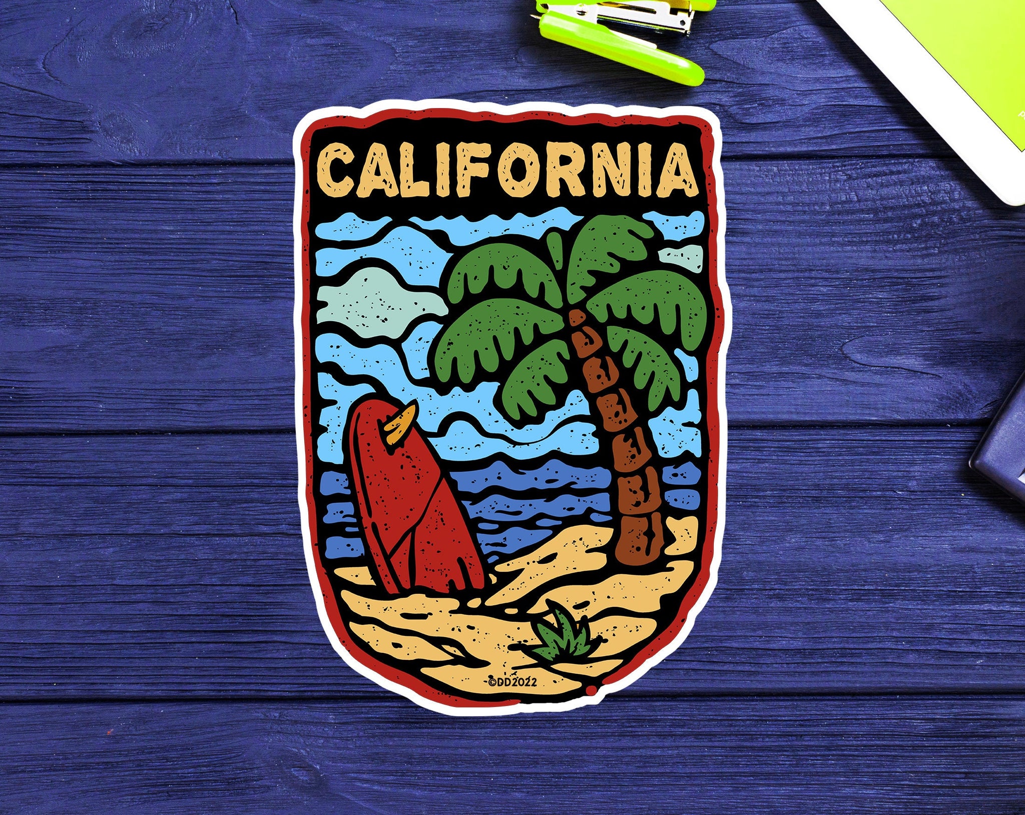 California Beach Sticker Decal 3.9" Newport San Diego Surfing Huntington Los Angeles Pismo Imperial Indoor Outdoor Vinyl