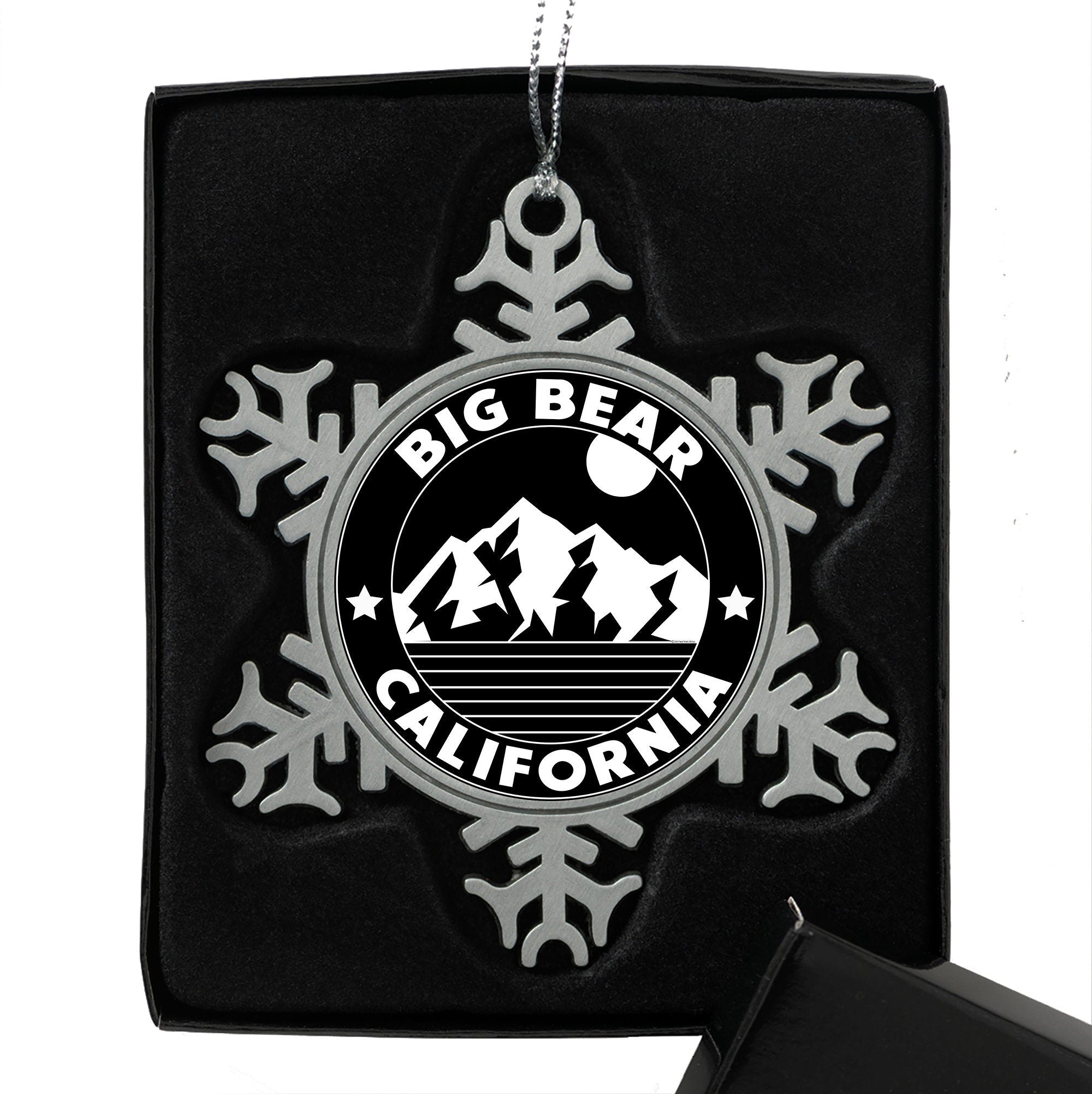 Big Bear California Pewter Christmas Ornament  3" Skiing Ski Lake