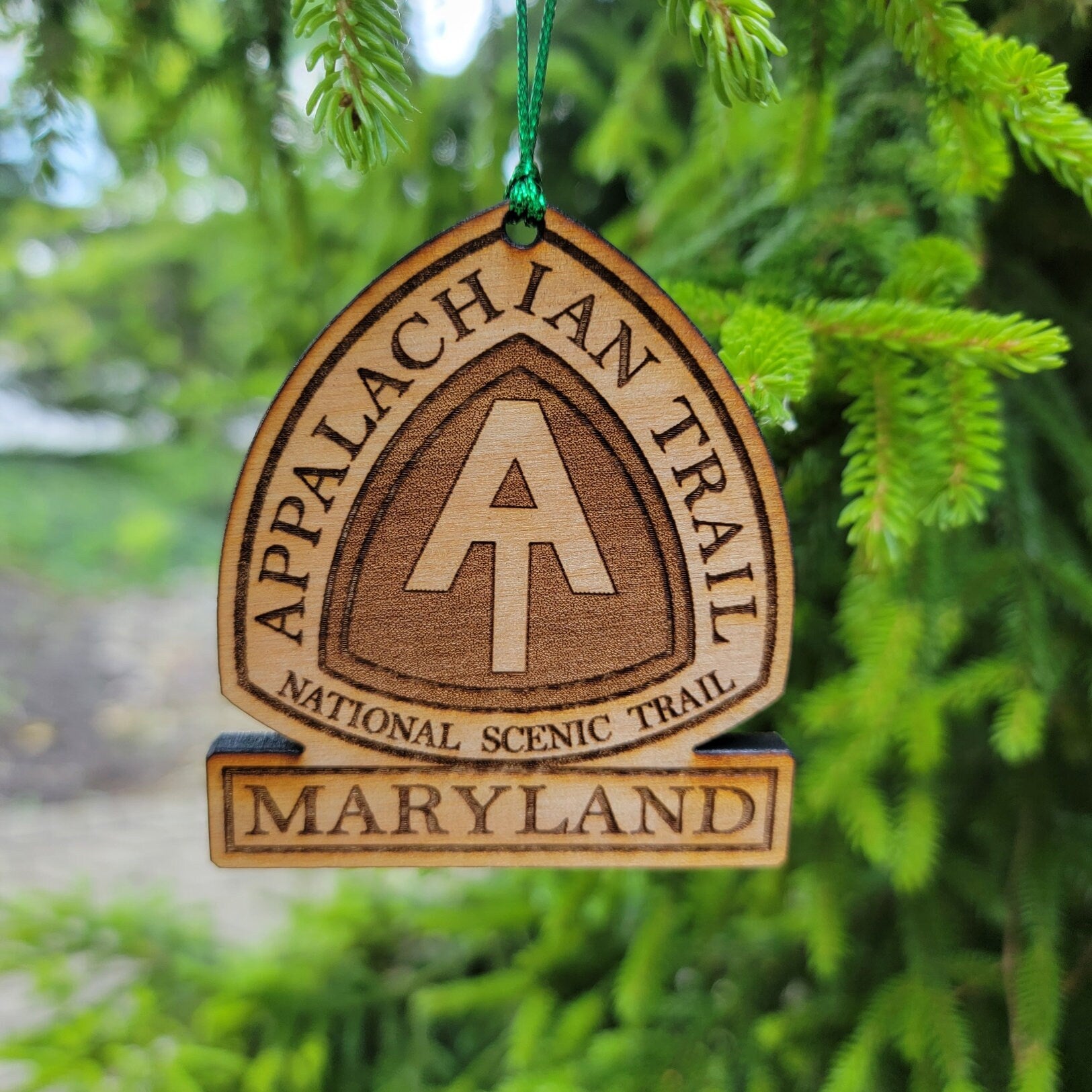 Appalachian Trail Maryland Ornament Christmas American Wood Engraved Flags 3.25" MD