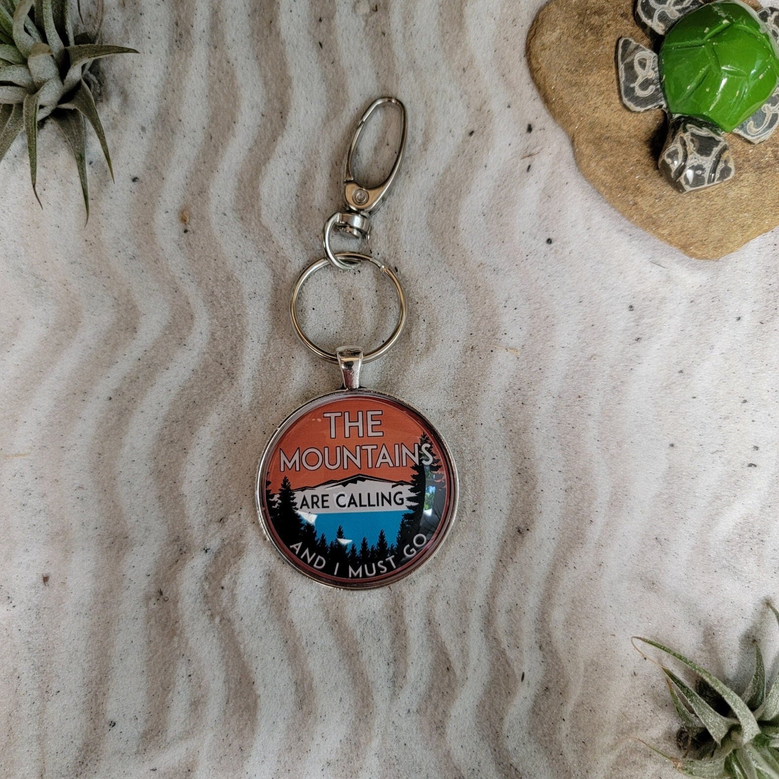 The Mountains Are Calling 1.5" Key Chain And I Must Go Metal Decal National Park Forest