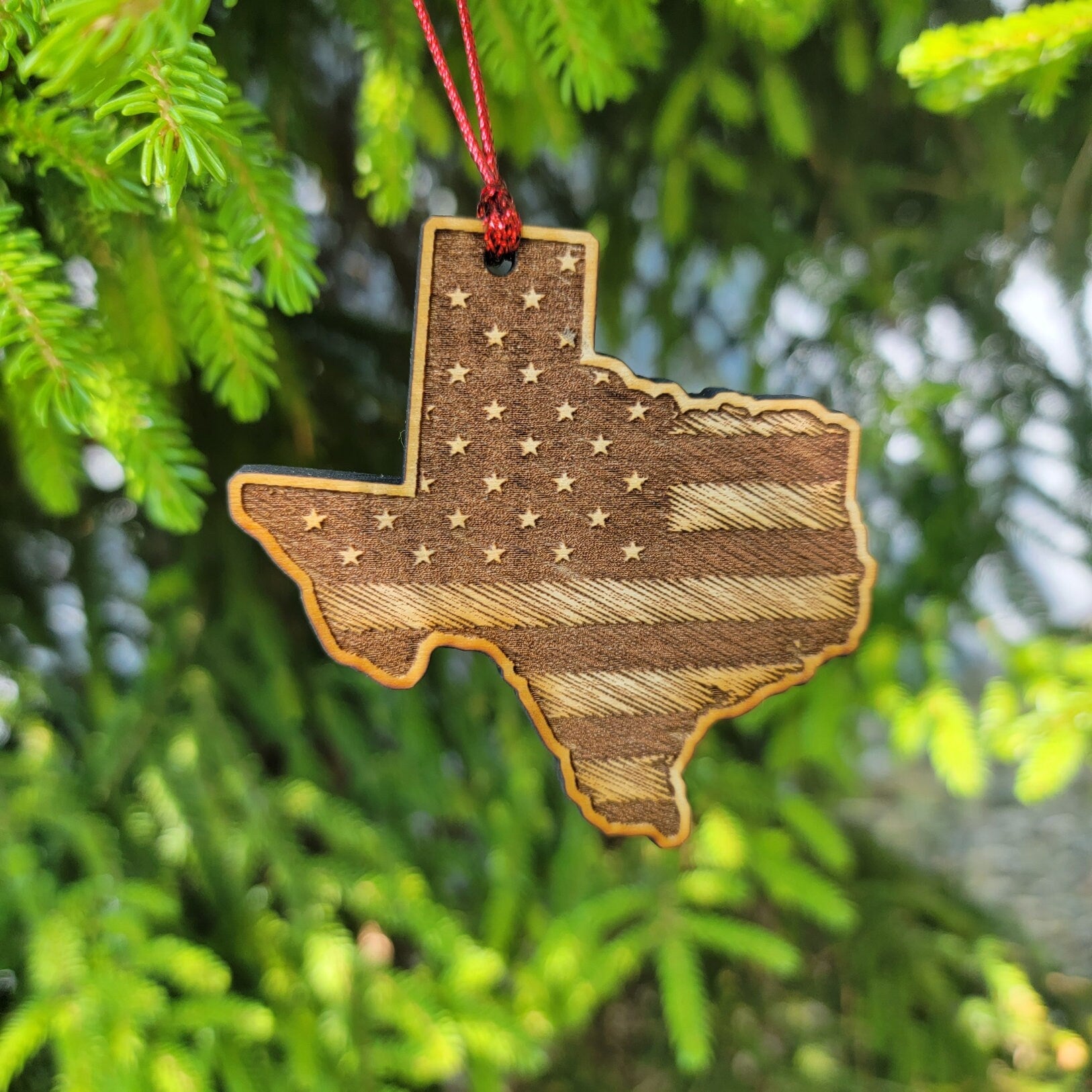 Texas Flag Ornament Christmas American Wood Engraved Flags 3.25" TX Dallas Austin Houston Fort Worth El Paso