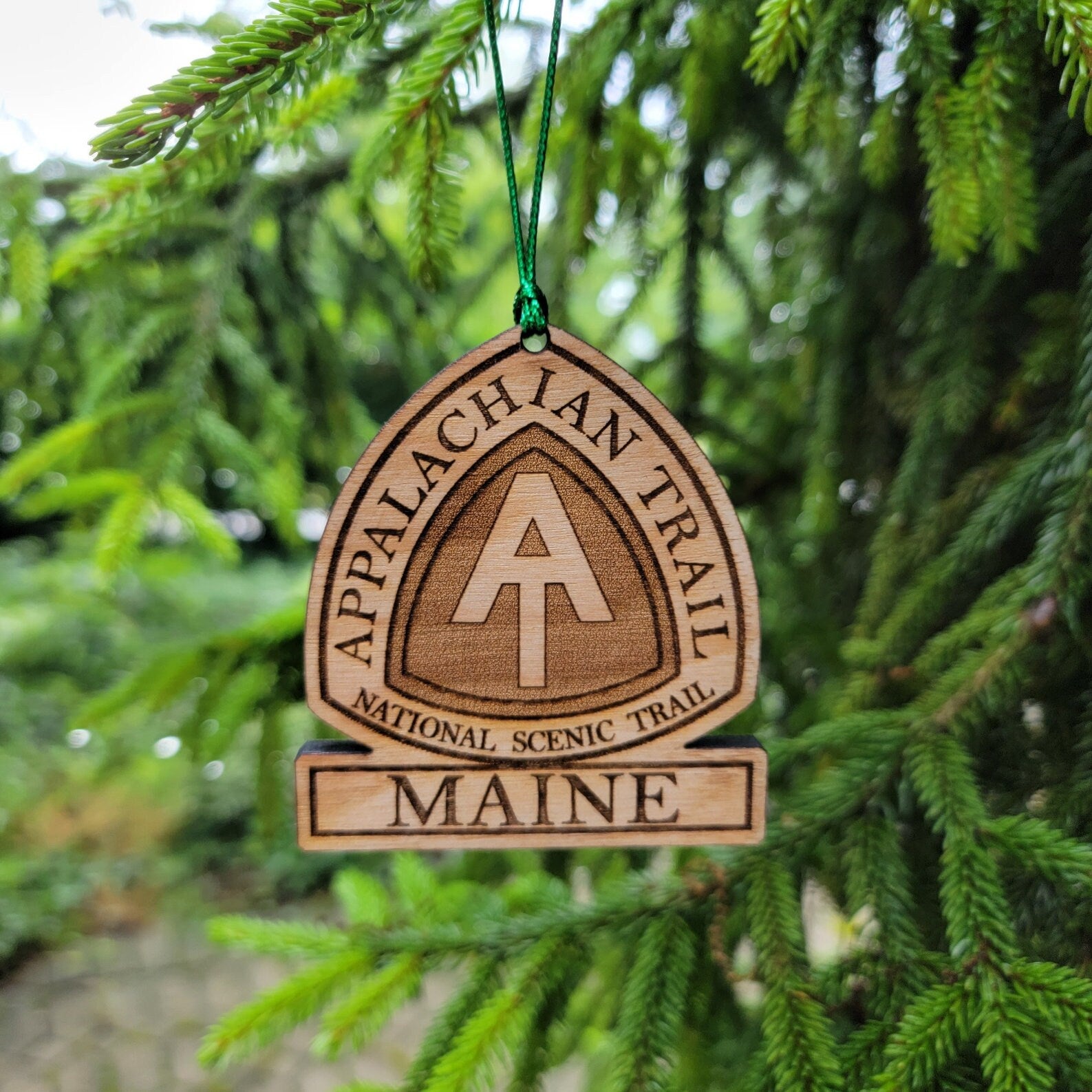 Appalachian Trail MAINE Ornament Christmas American Wood Engraved 3.25" ME