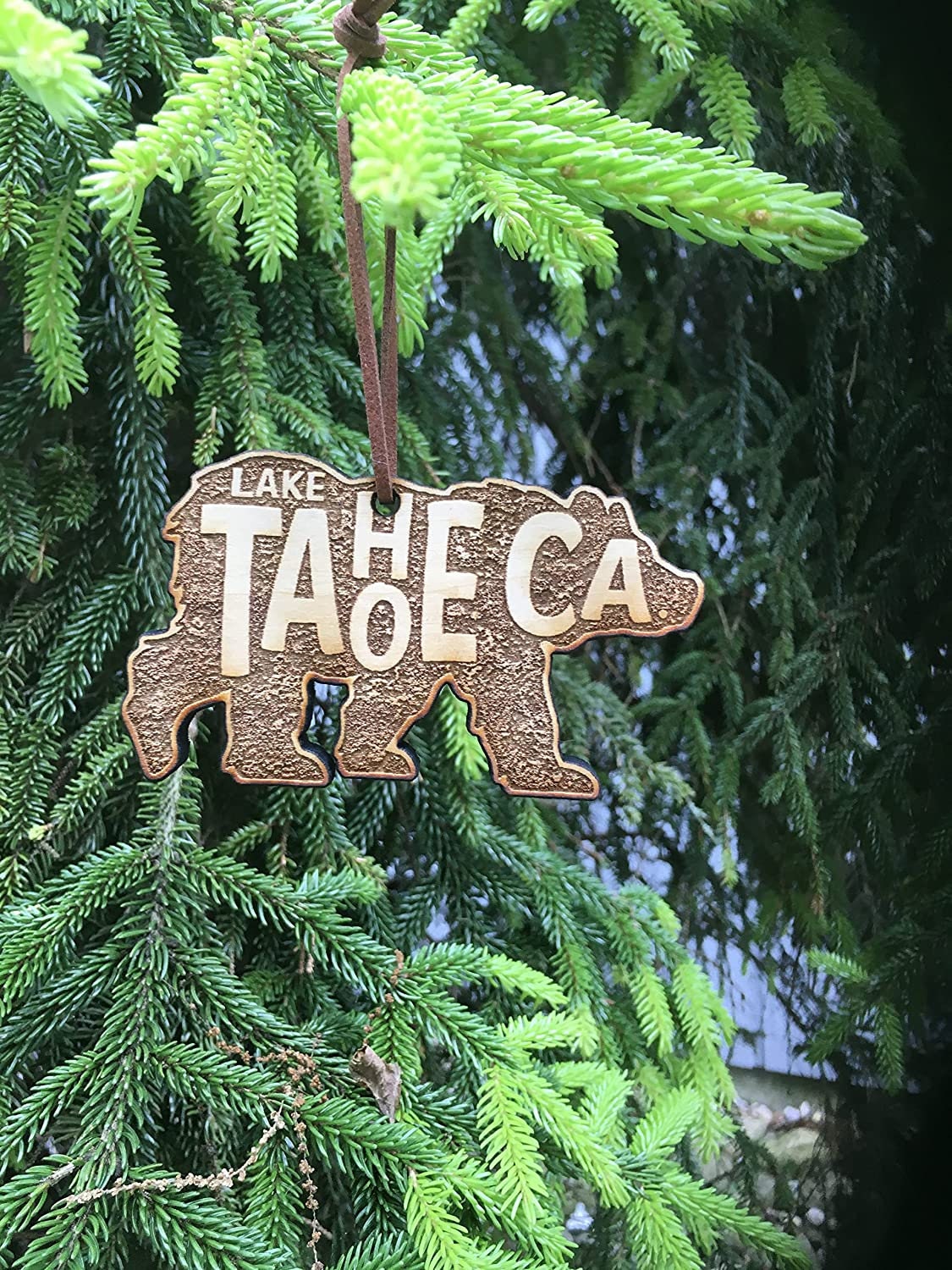 Lake Tahoe Ornament California Christmas Wood Laser Cut 3.75" CA Bear